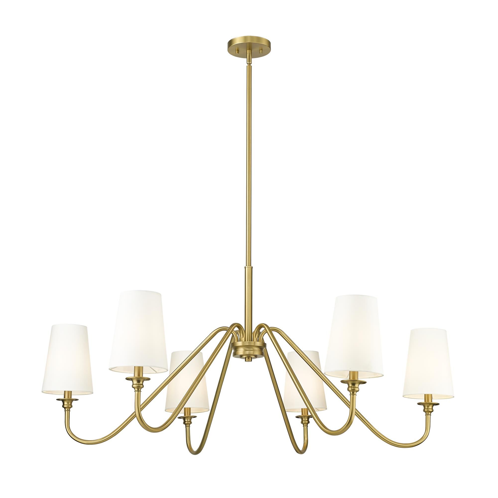 Shown in Modern Gold finish and White glass and White shade