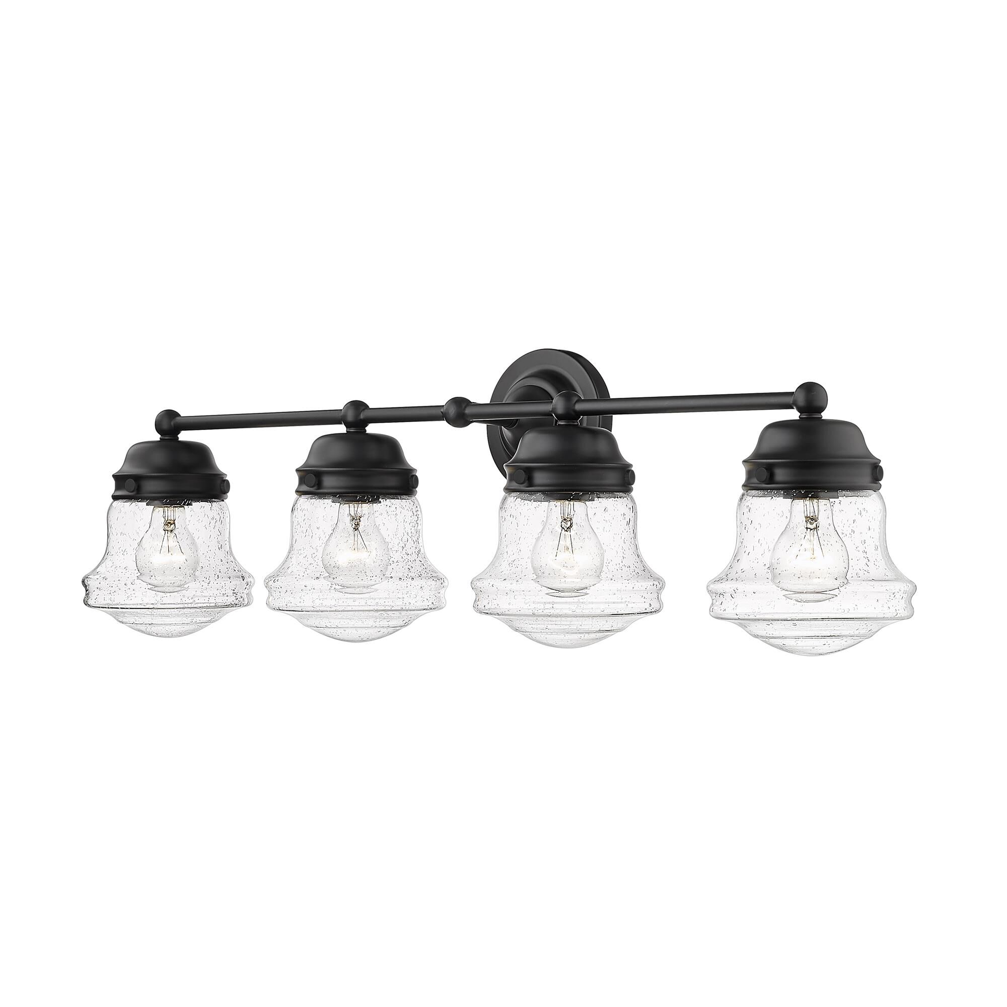 Shown in Matte Black finish and Glass shade