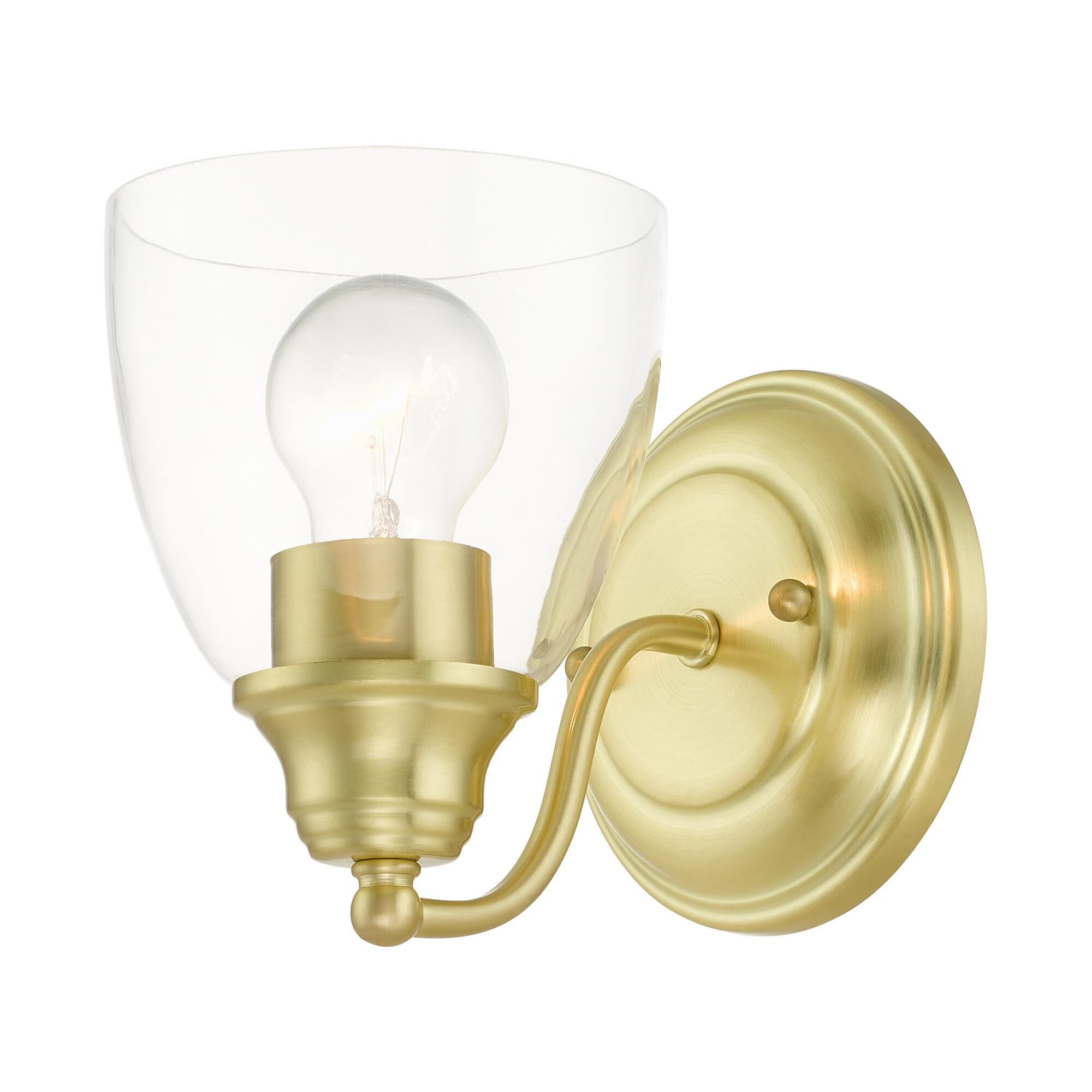 Shown in Satin  Brass finish and Hand Blown Clear glass