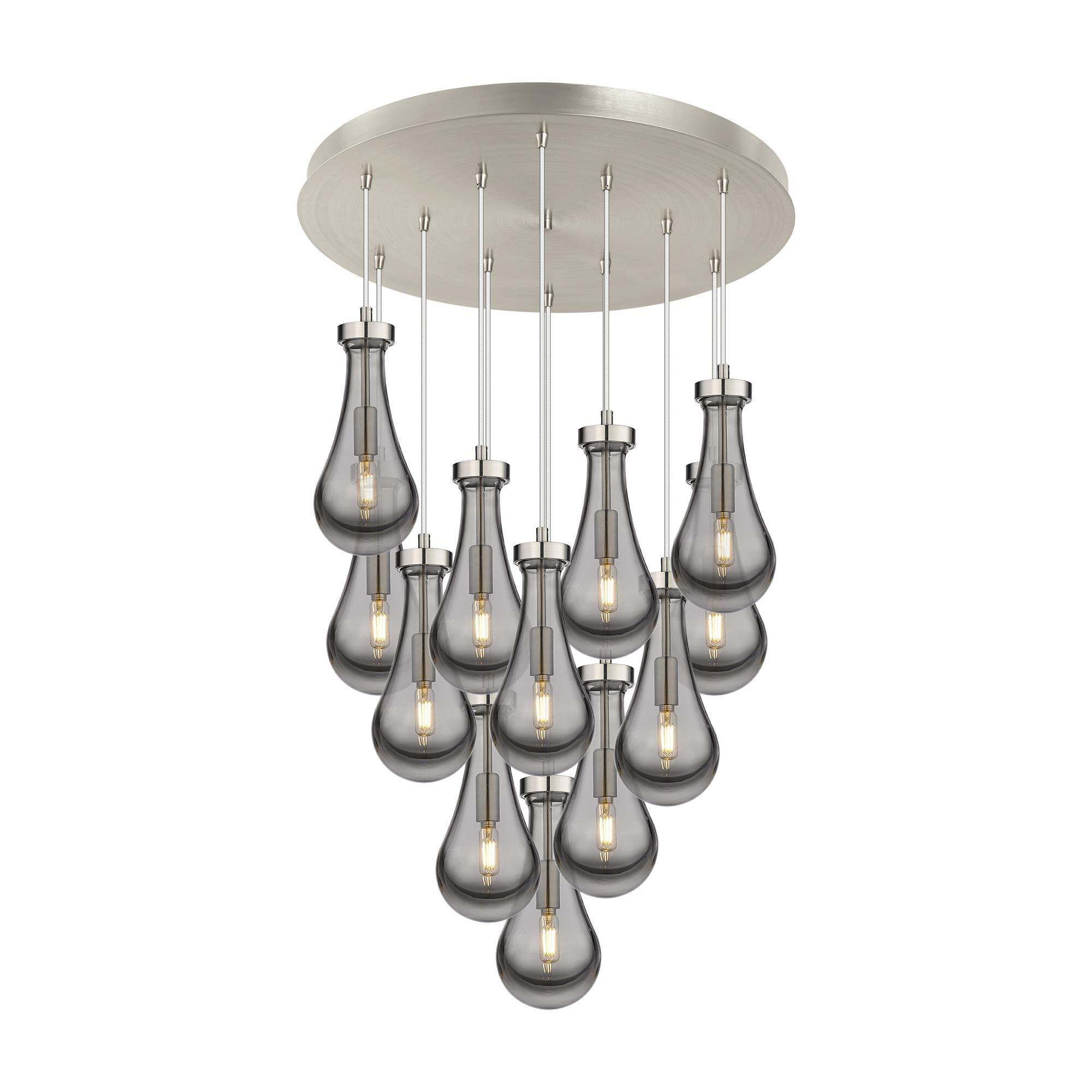 Shown in Brushed Satin Nickel finish and Light Smoke glass and Light Smoke Glass shade