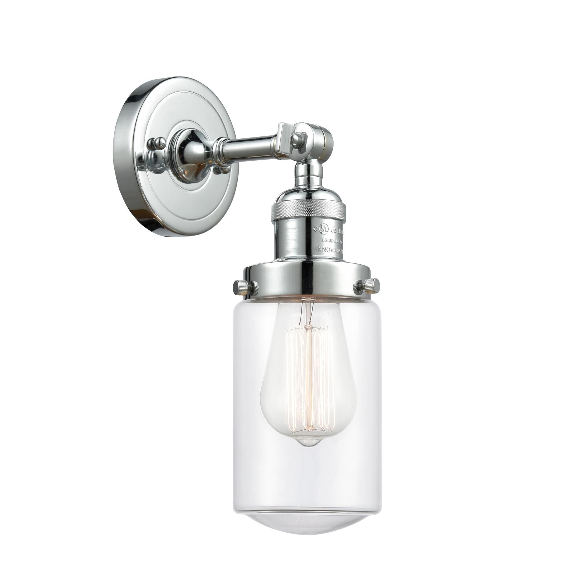 Shown in Polished Chrome finish and Schoolhouse glass and Glass shade and Bulb Tint - Amber accent