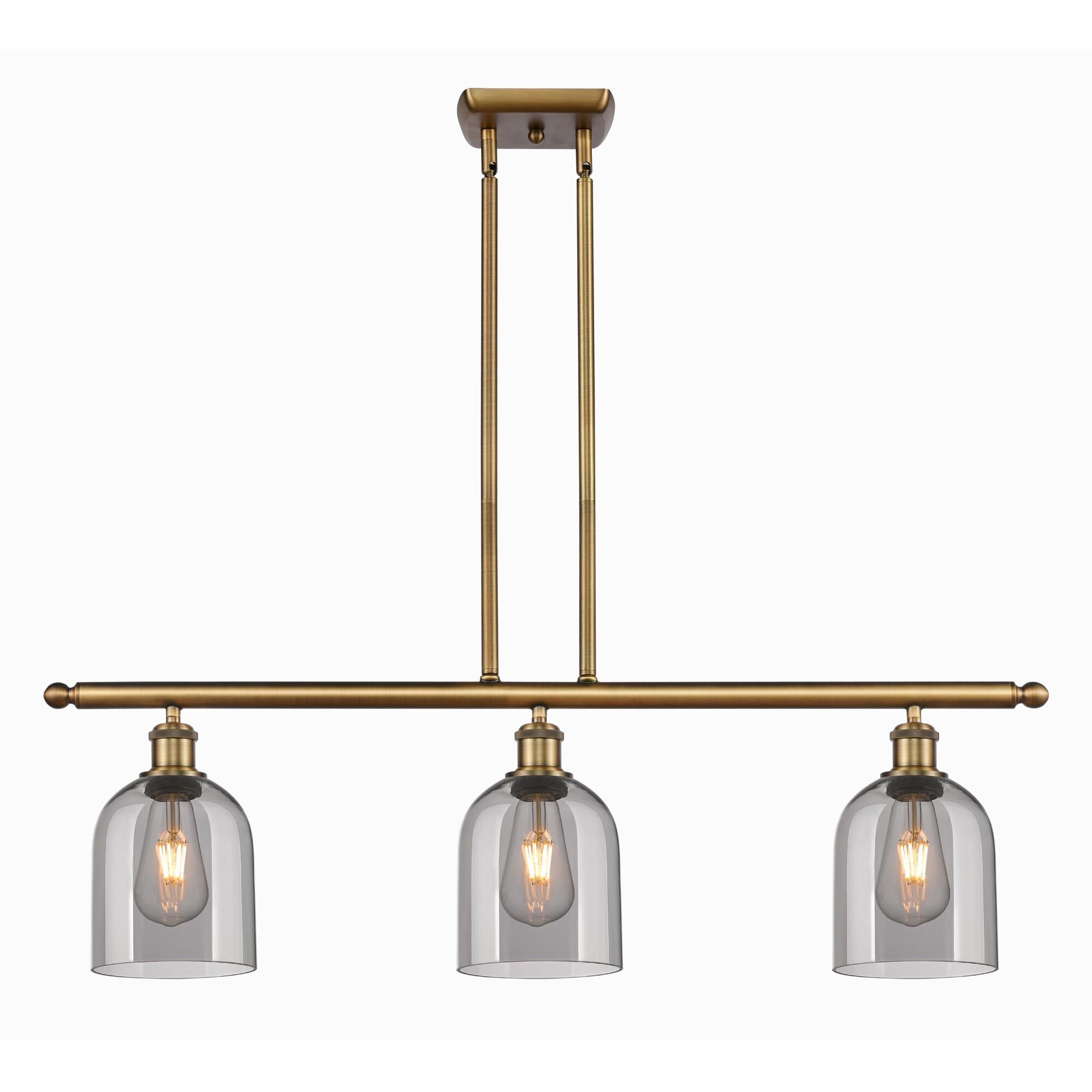 Shown in Brushed Brass finish and Light Smoke glass