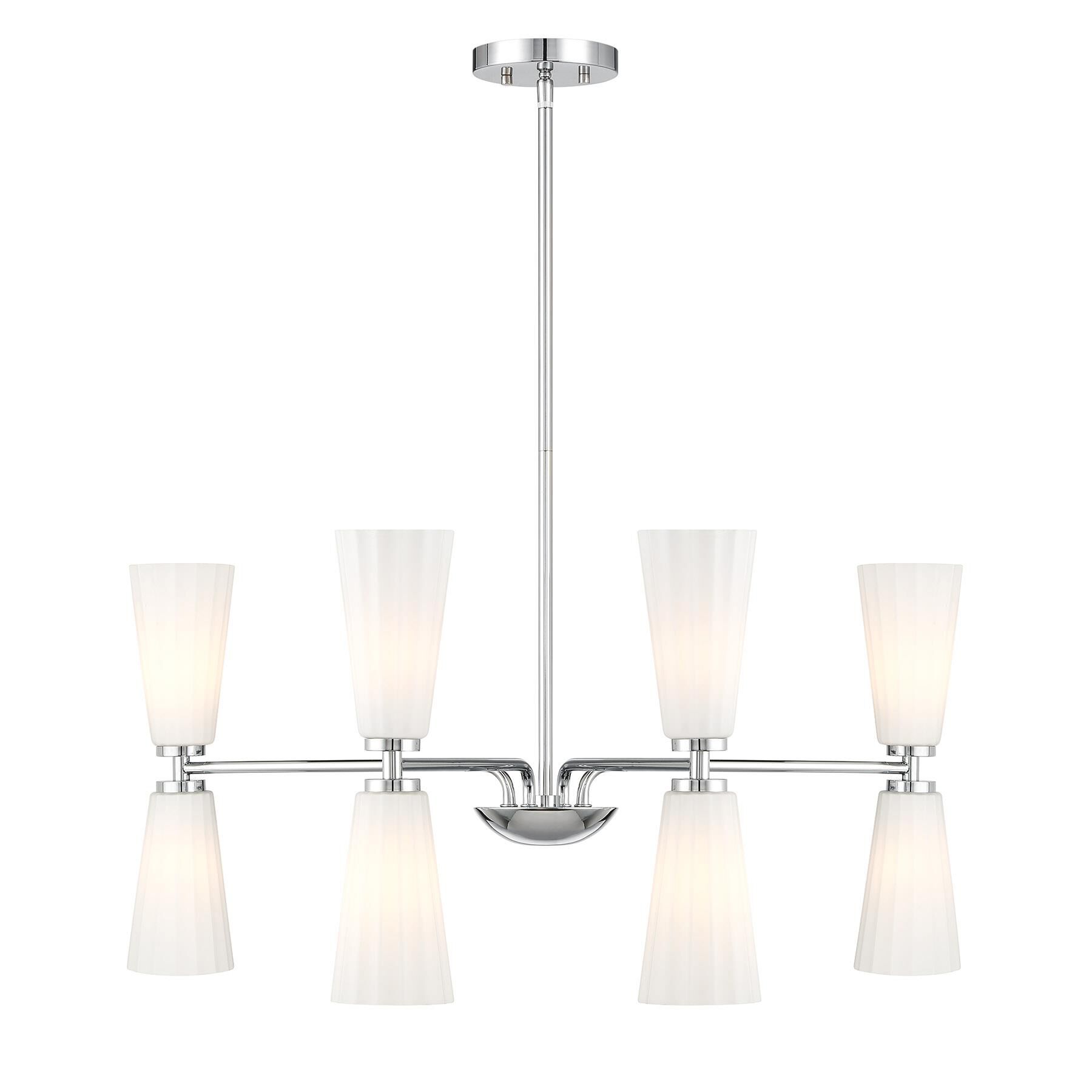 Shown in Chrome finish and White Fluted glass and Glass shade