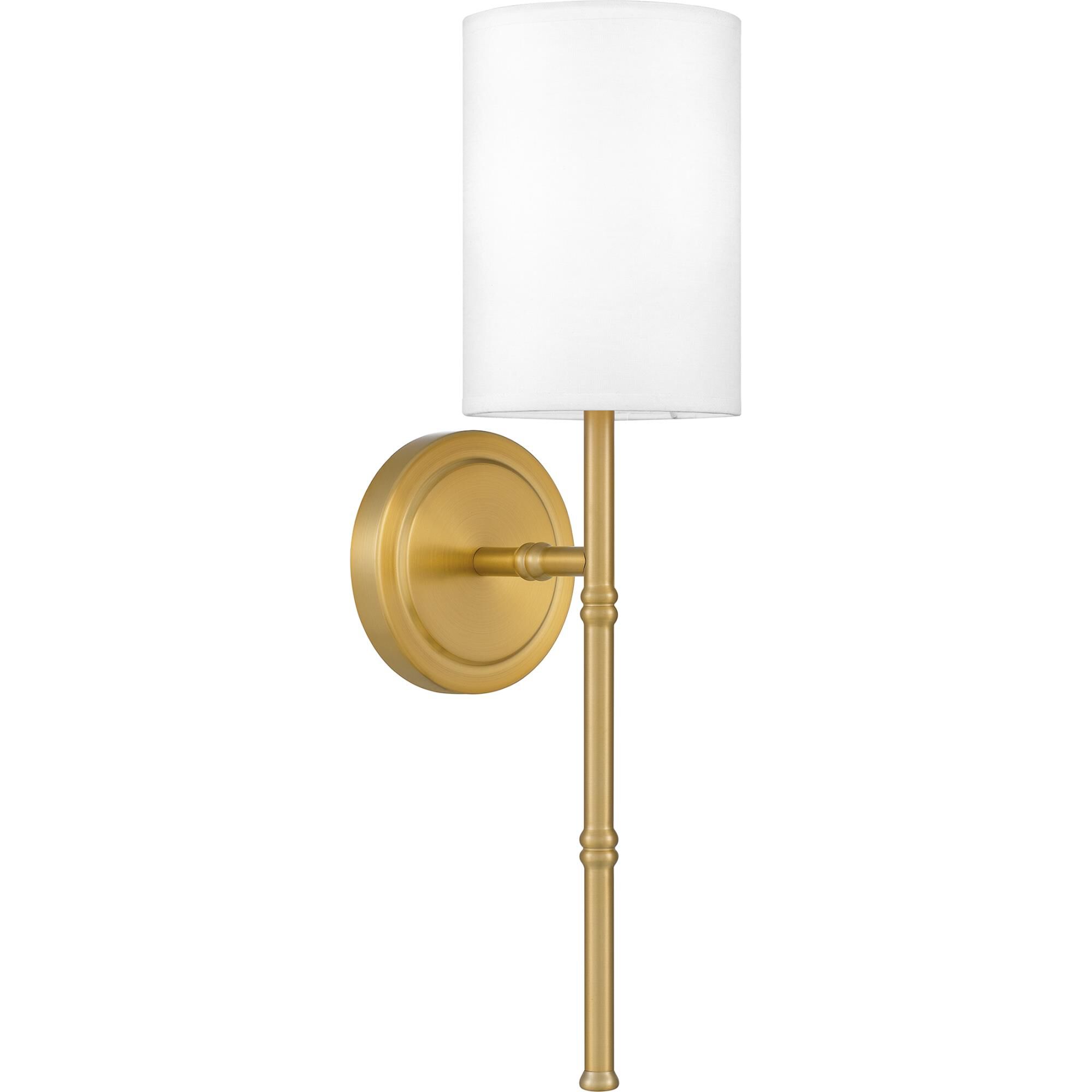 Shown in Aged Brass finish and White Fabric shade