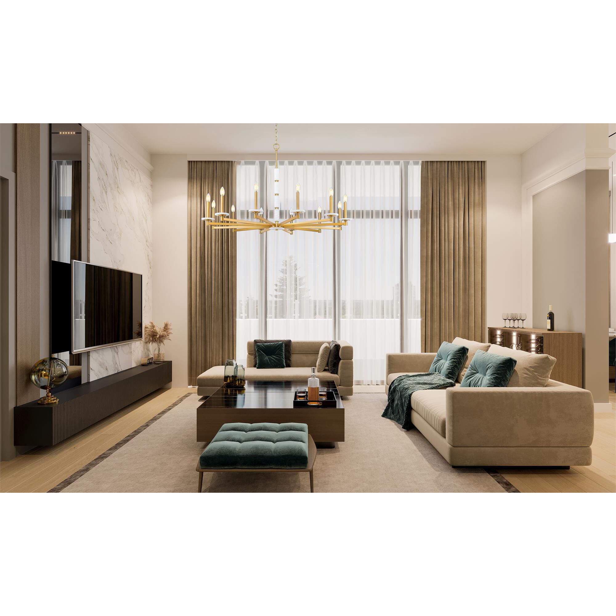 Shown in Modern Gold finish and Alabaster glass and Alabaster shade