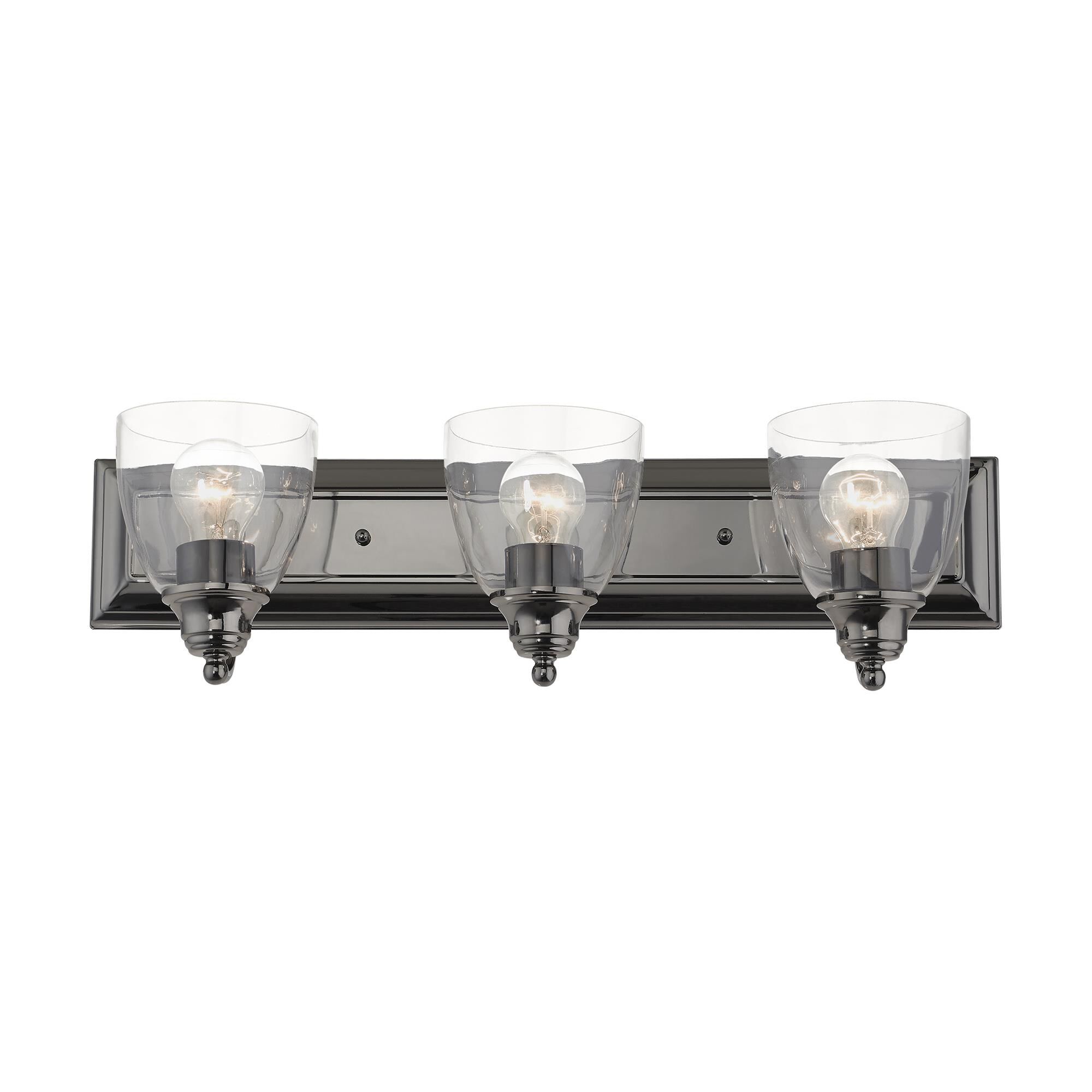 Shown in Black Chrome finish and Hand Blown Clear glass