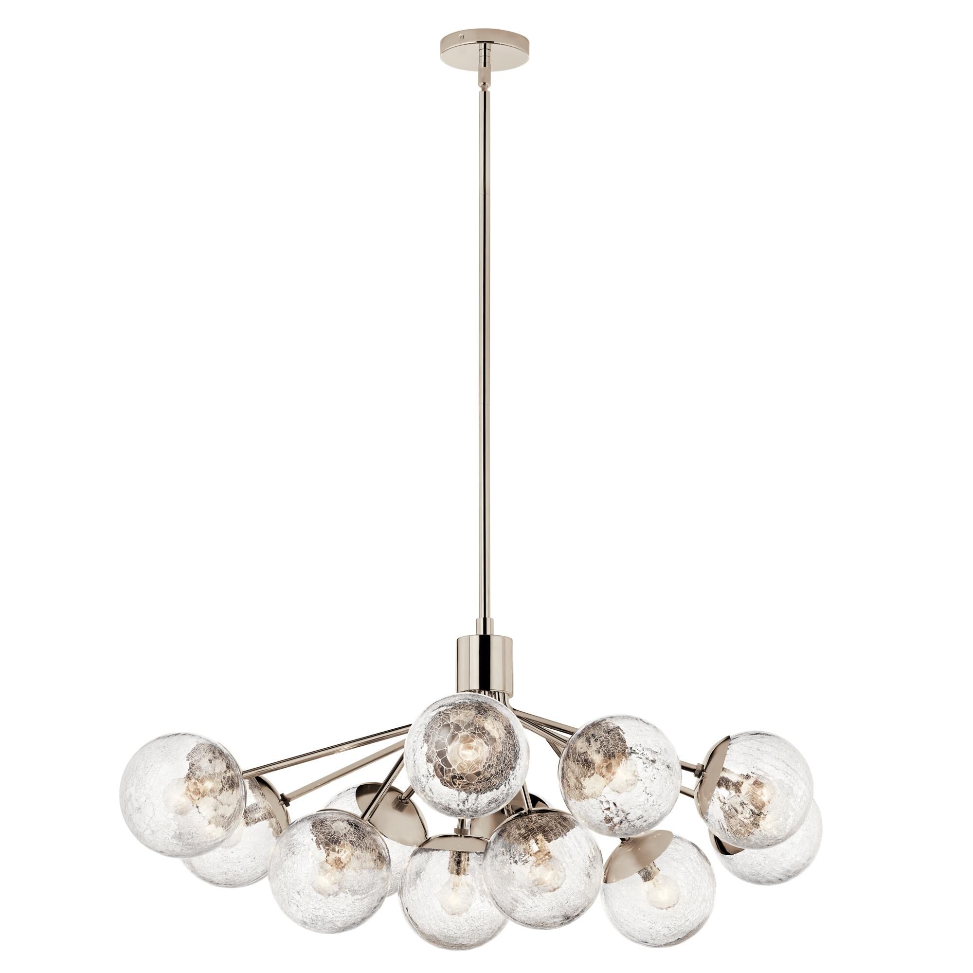 Shown in Polished Nickel finish and Clear Crackle glass