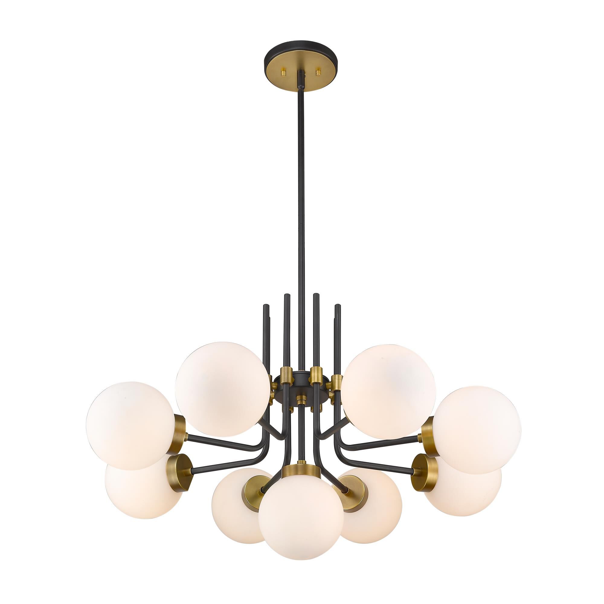 Shown in Matte Black + Olde Brass finish and Glass shade