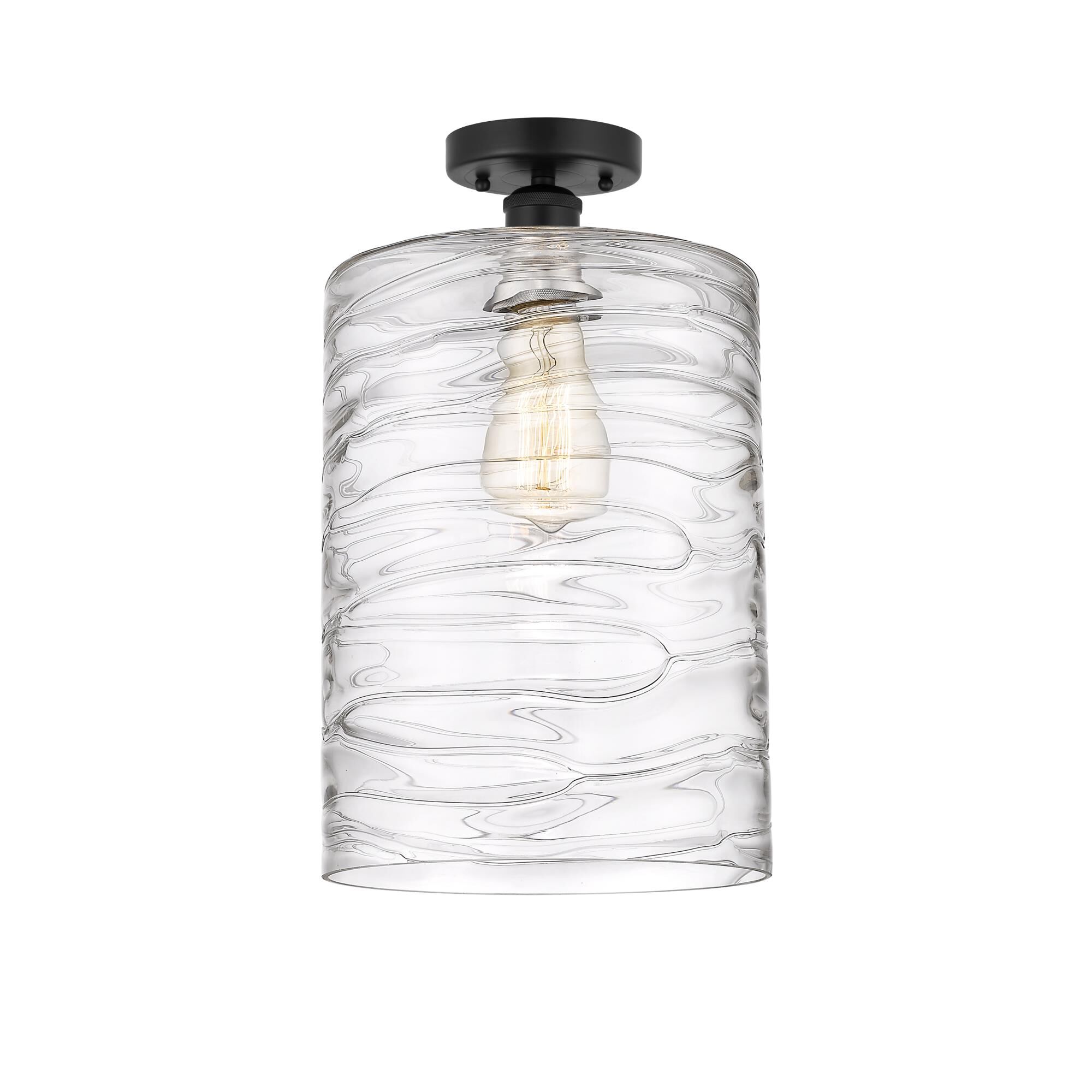 Shown in Matte Black finish and Deco Swirl glass