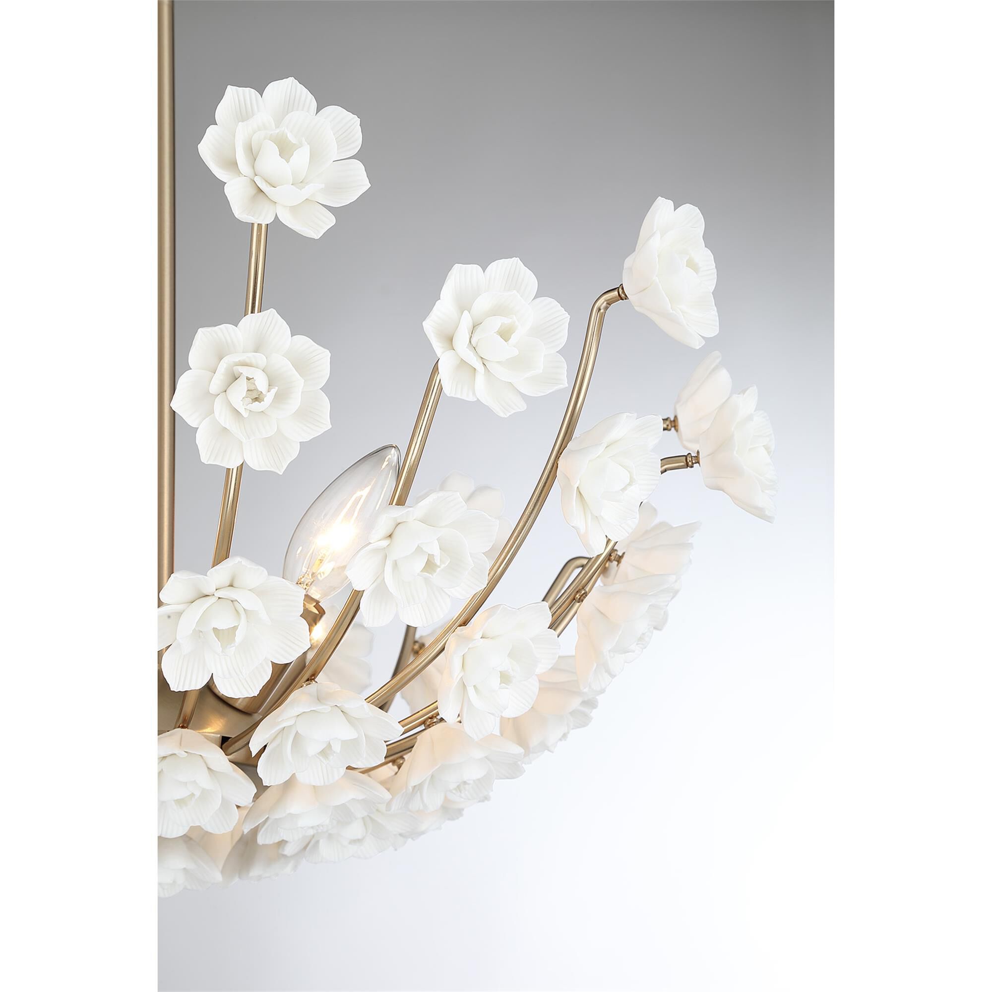 Shown in Noble Brass finish and Ceramic Flowers glass