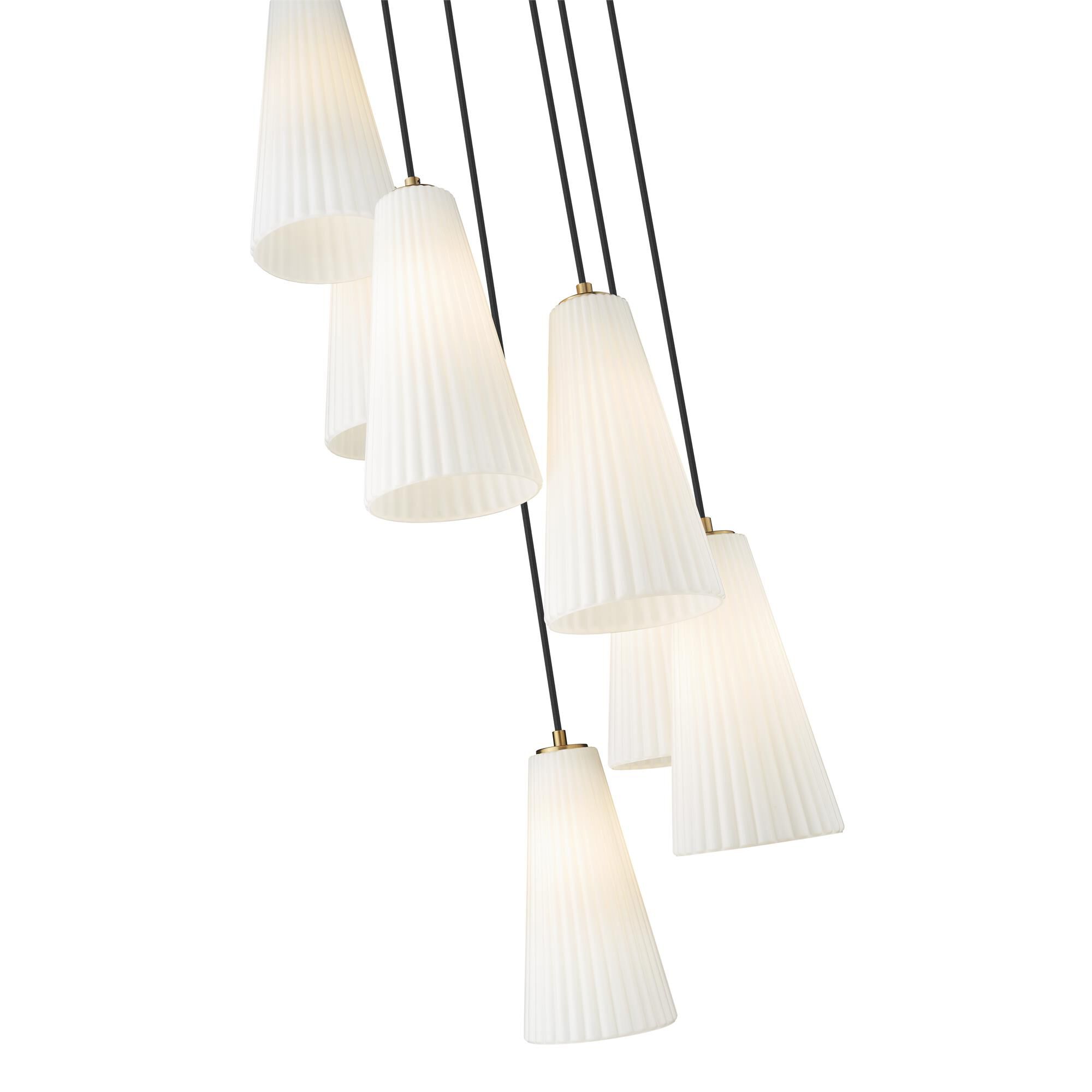 Shown in Modern Gold finish and White glass and White shade