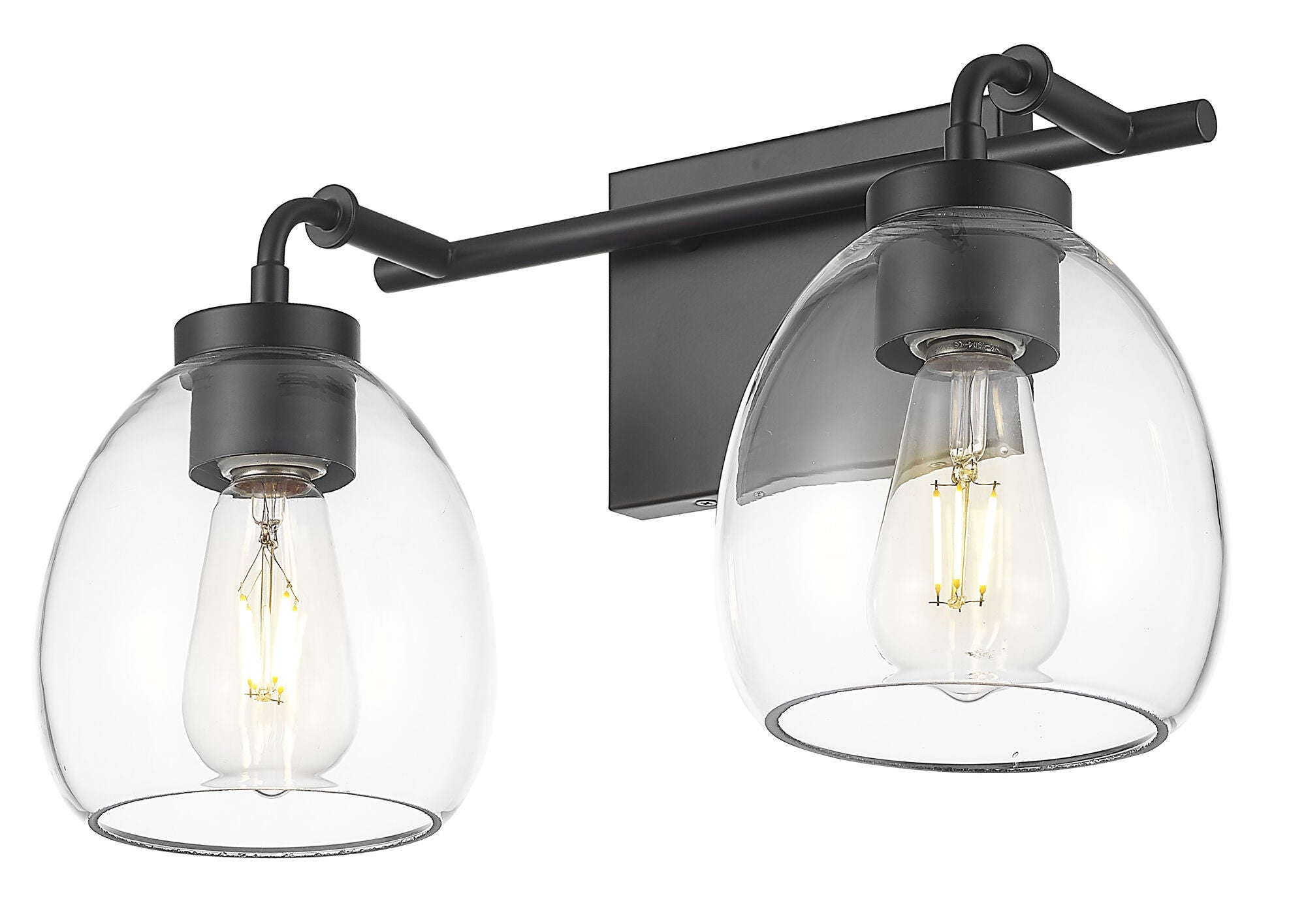 Shown in Matte Black finish and Clear Glass Globes shade