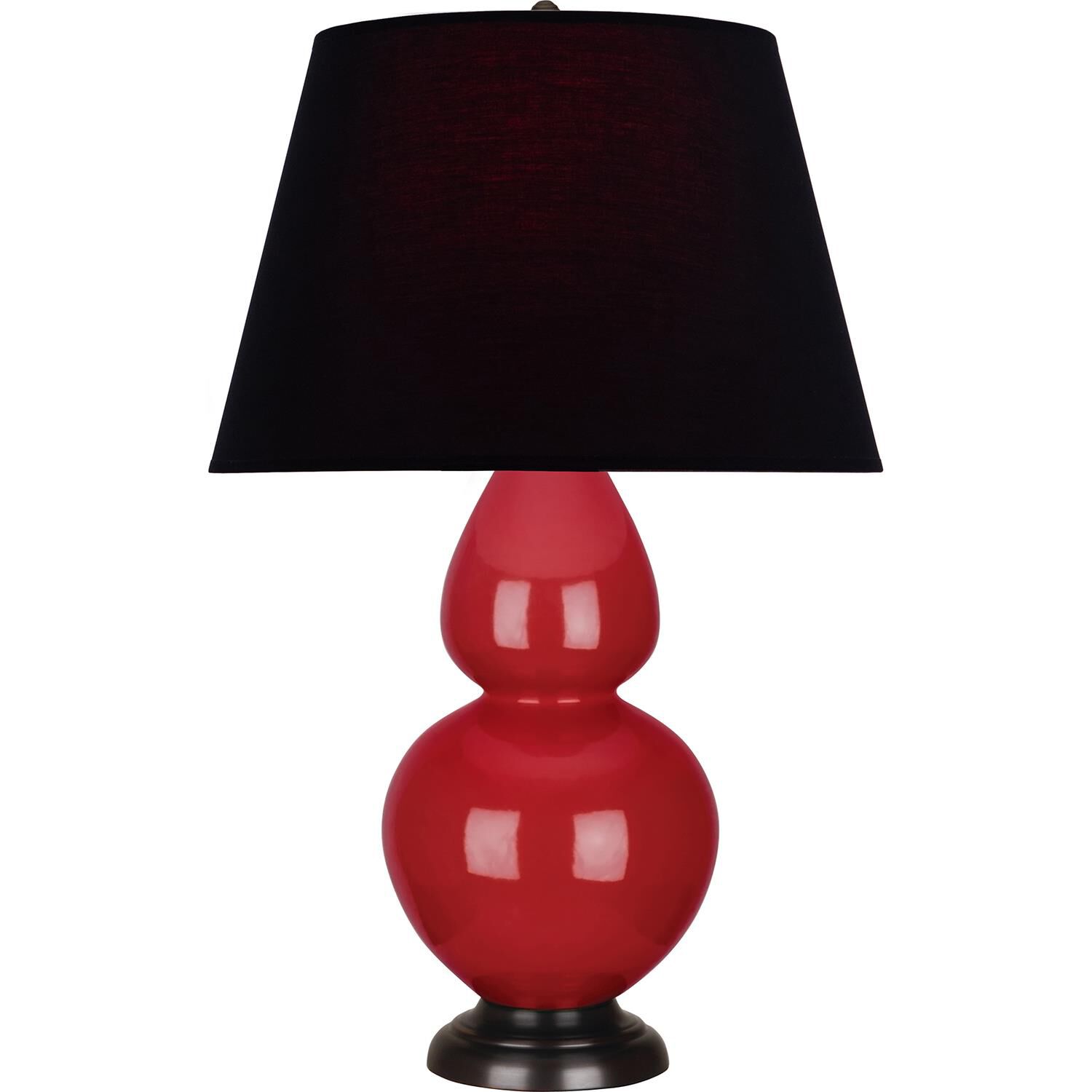 Shown in Ruby Red finish and Ink Black with Rose Red Lining shade and Deep Patina Bronze accent