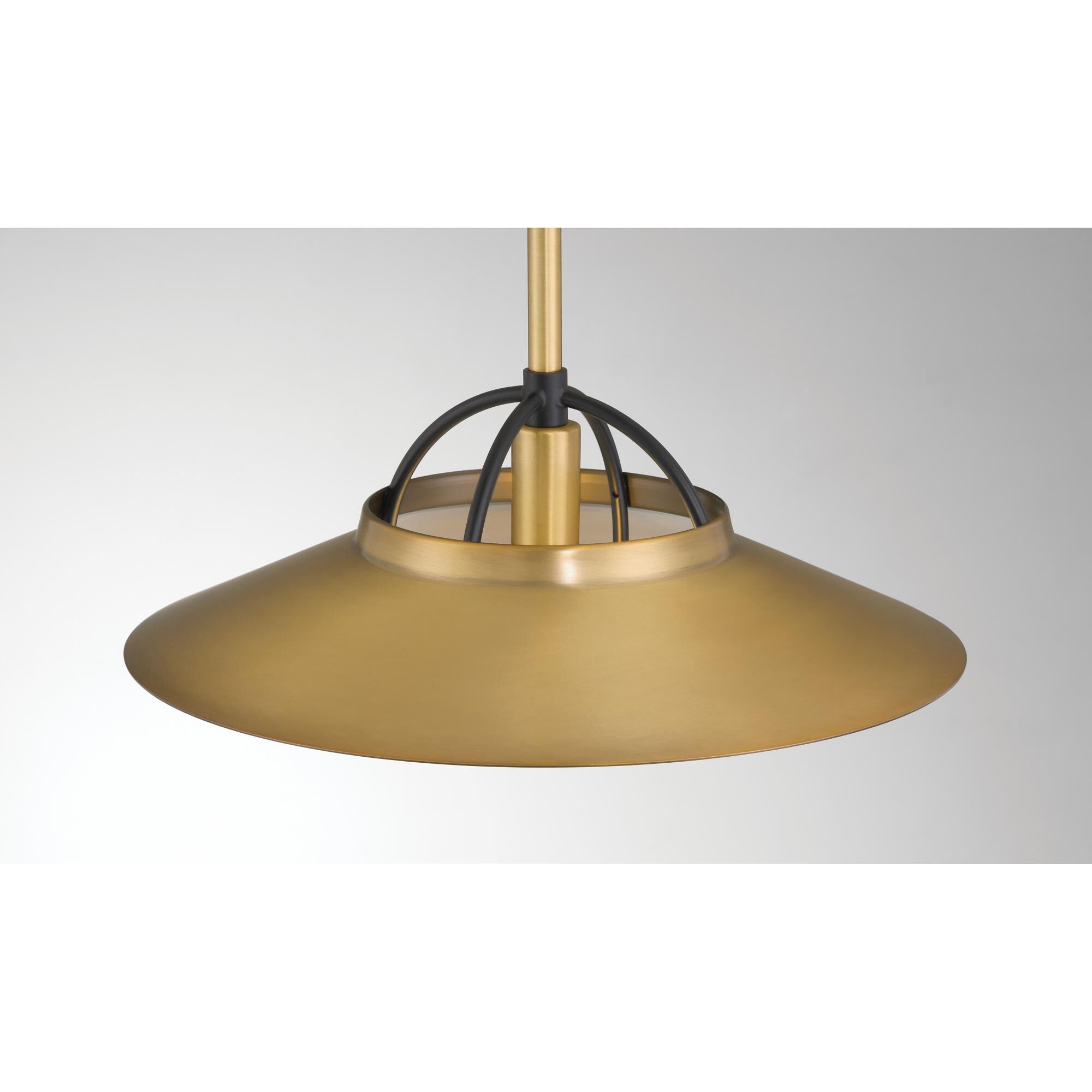 Shown in Legacy Brass & Dark Matte Blac finish and Legacy Brass glass and Steel shade