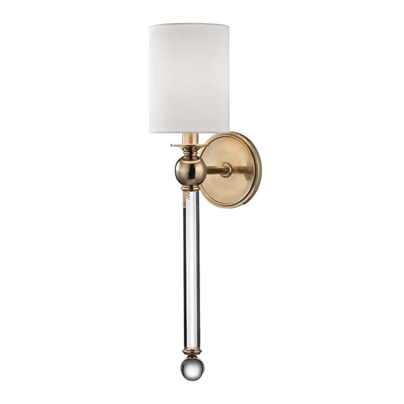 Shown in Aged Brass finish and White Silk shade