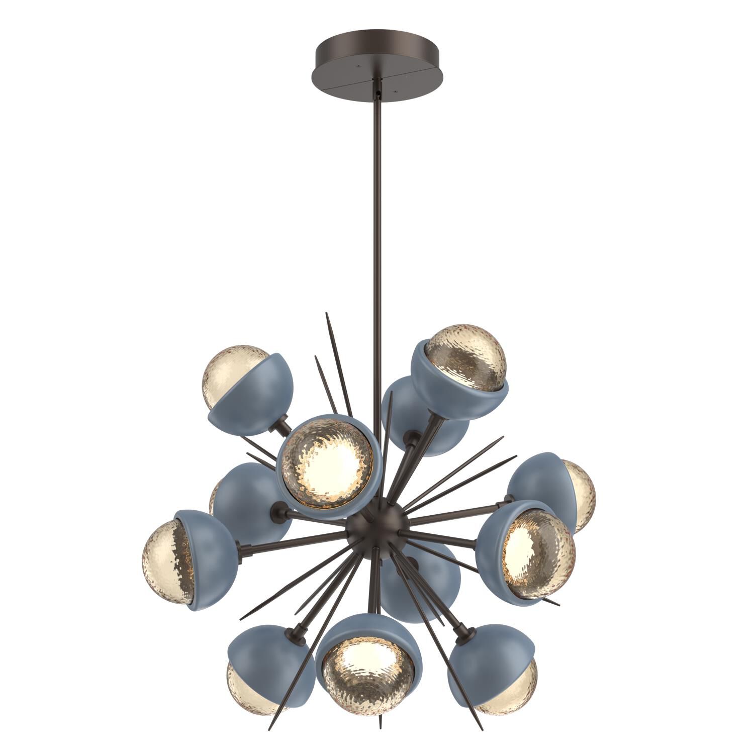 Shown in Flat Bronze finish and Amber glass and Poppy Blue accent