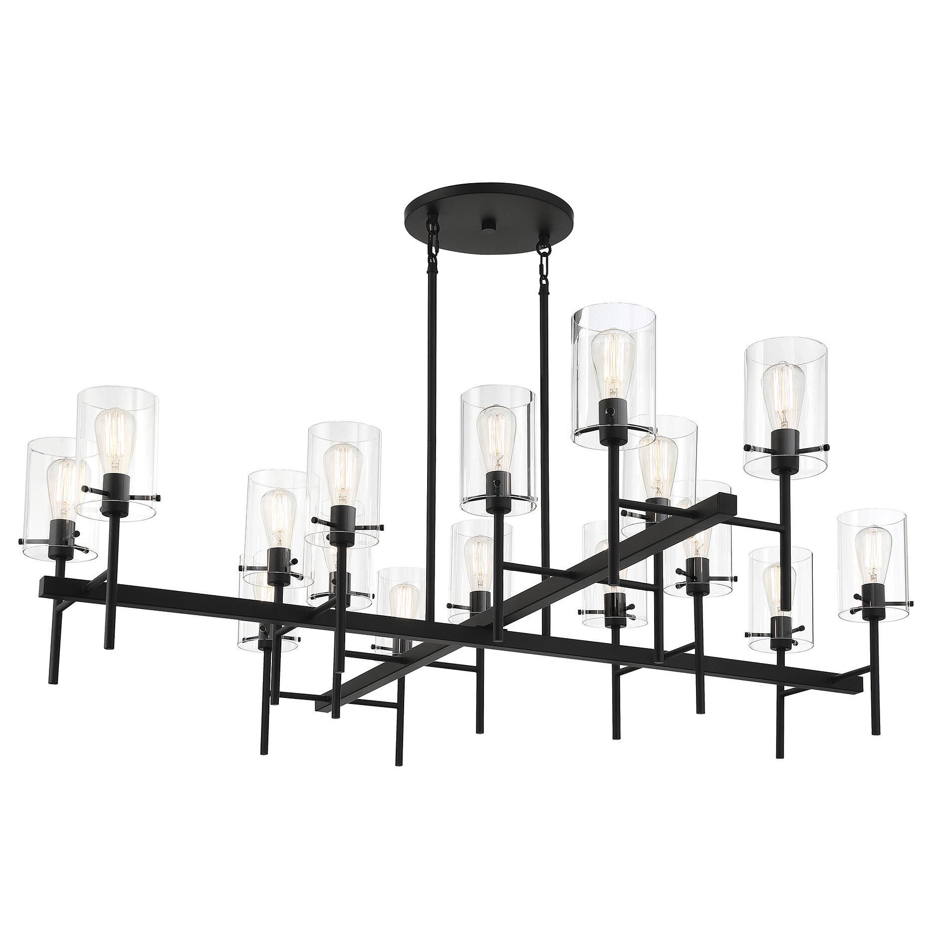 Shown in Matte Black finish and Clear glass and Glass shade