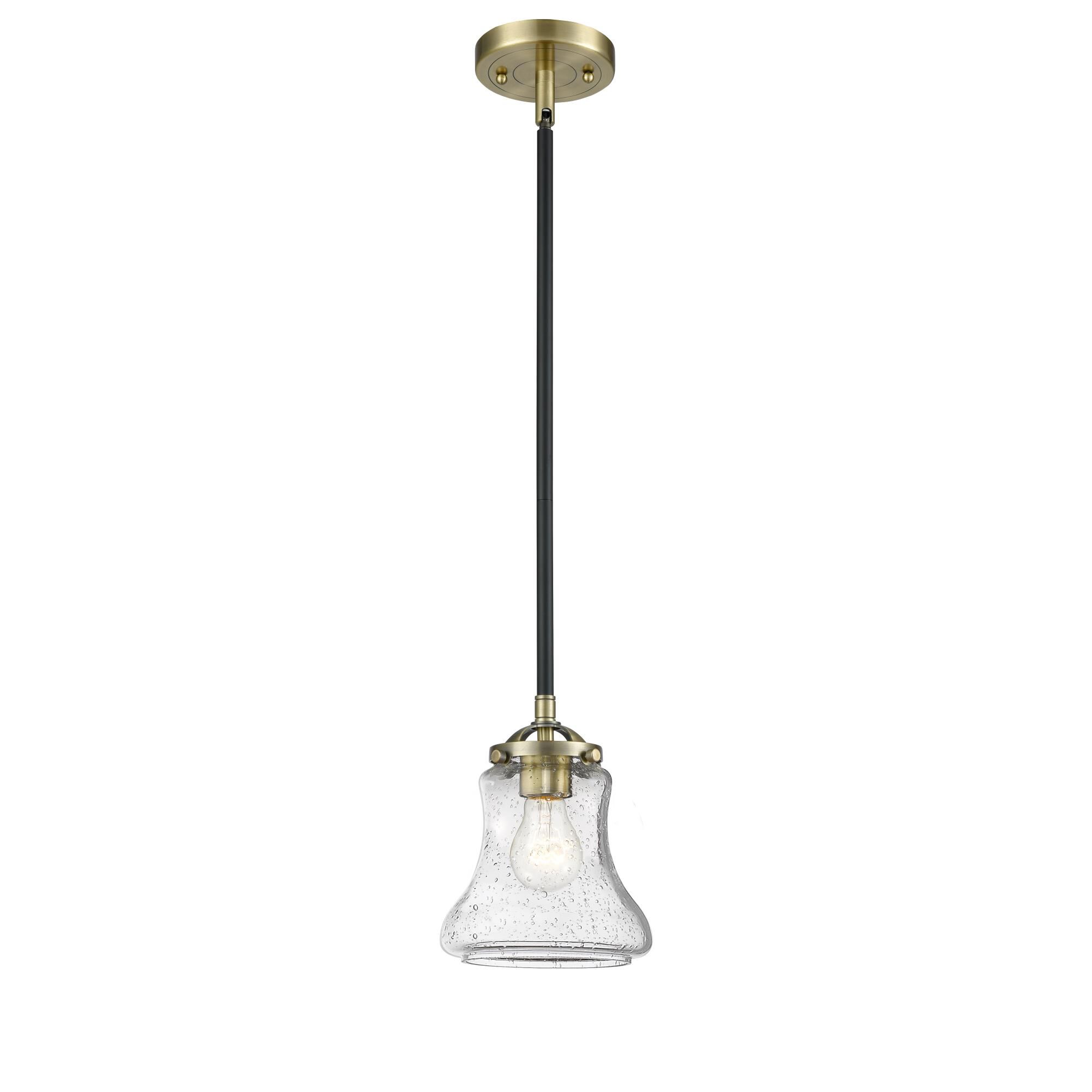 Shown in Black Antique Brass finish and Seedy glass