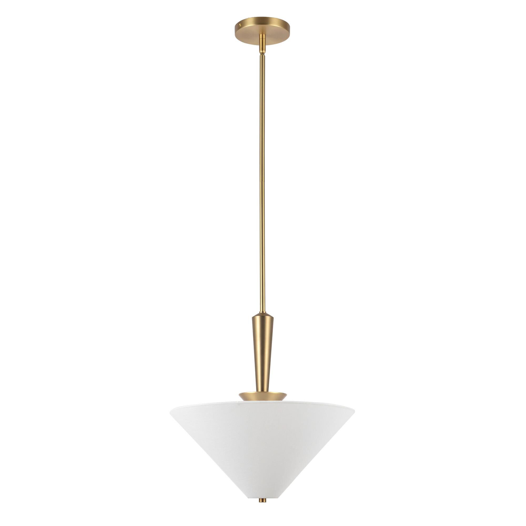Shown in Brushed Gold finish and White Acrylic Diffuser glass and White Linen shade