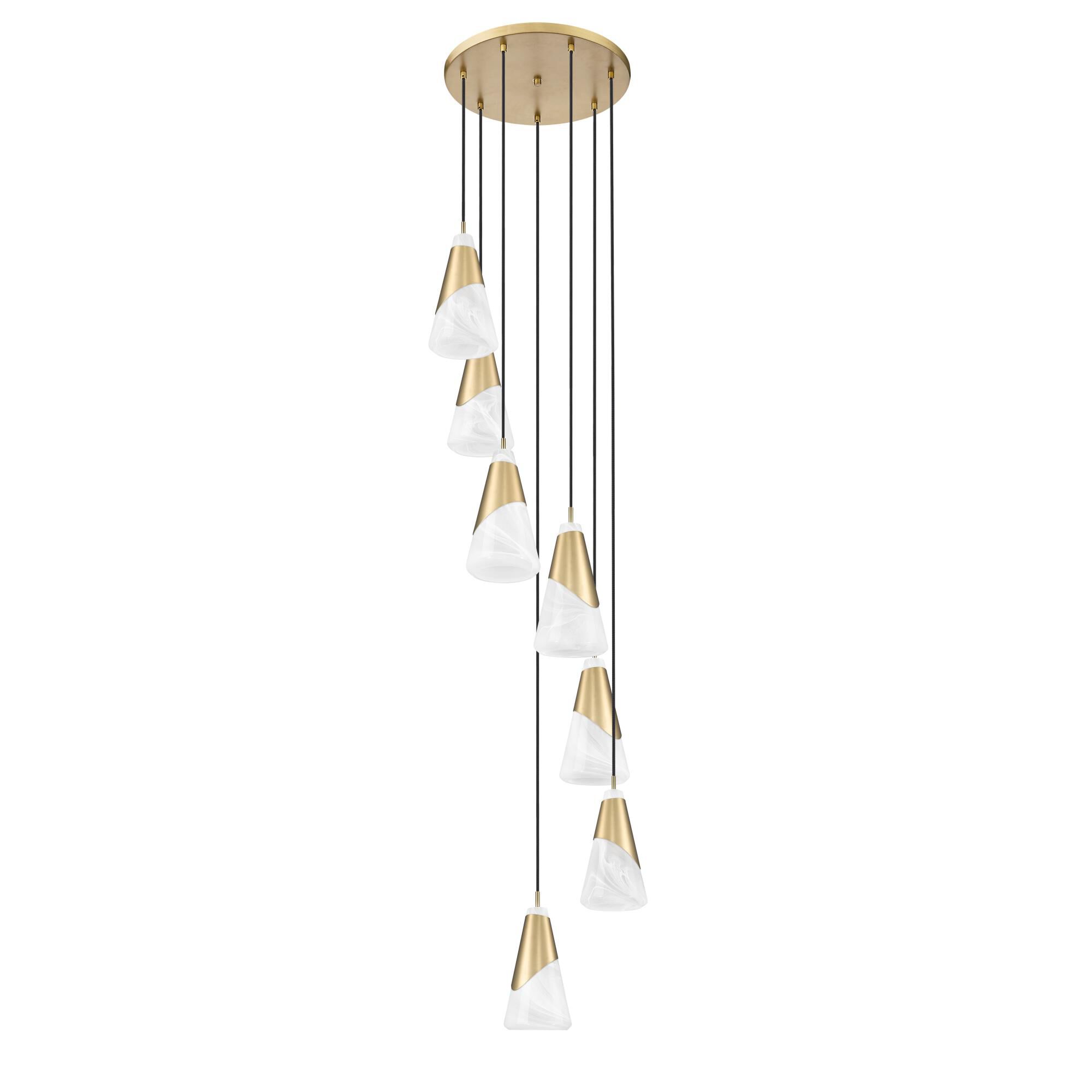 Shown in Modern Gold finish and White Swirl glass and White Swirl shade