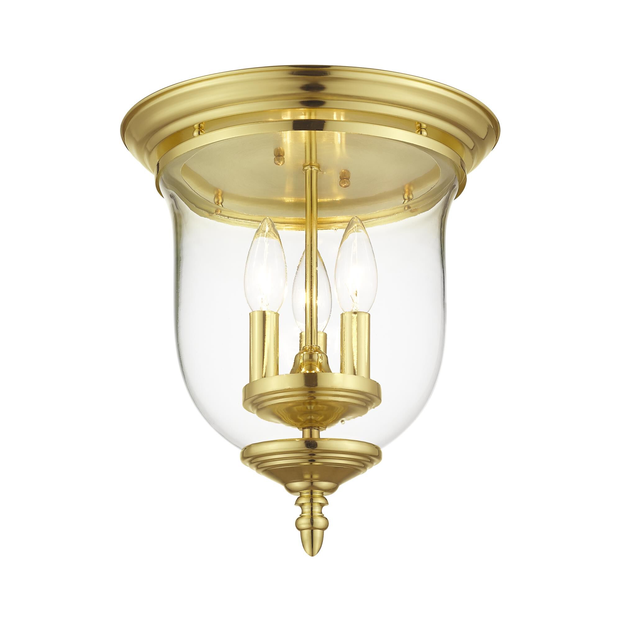 Shown in Polished Brass finish and Hand Blown Clear glass