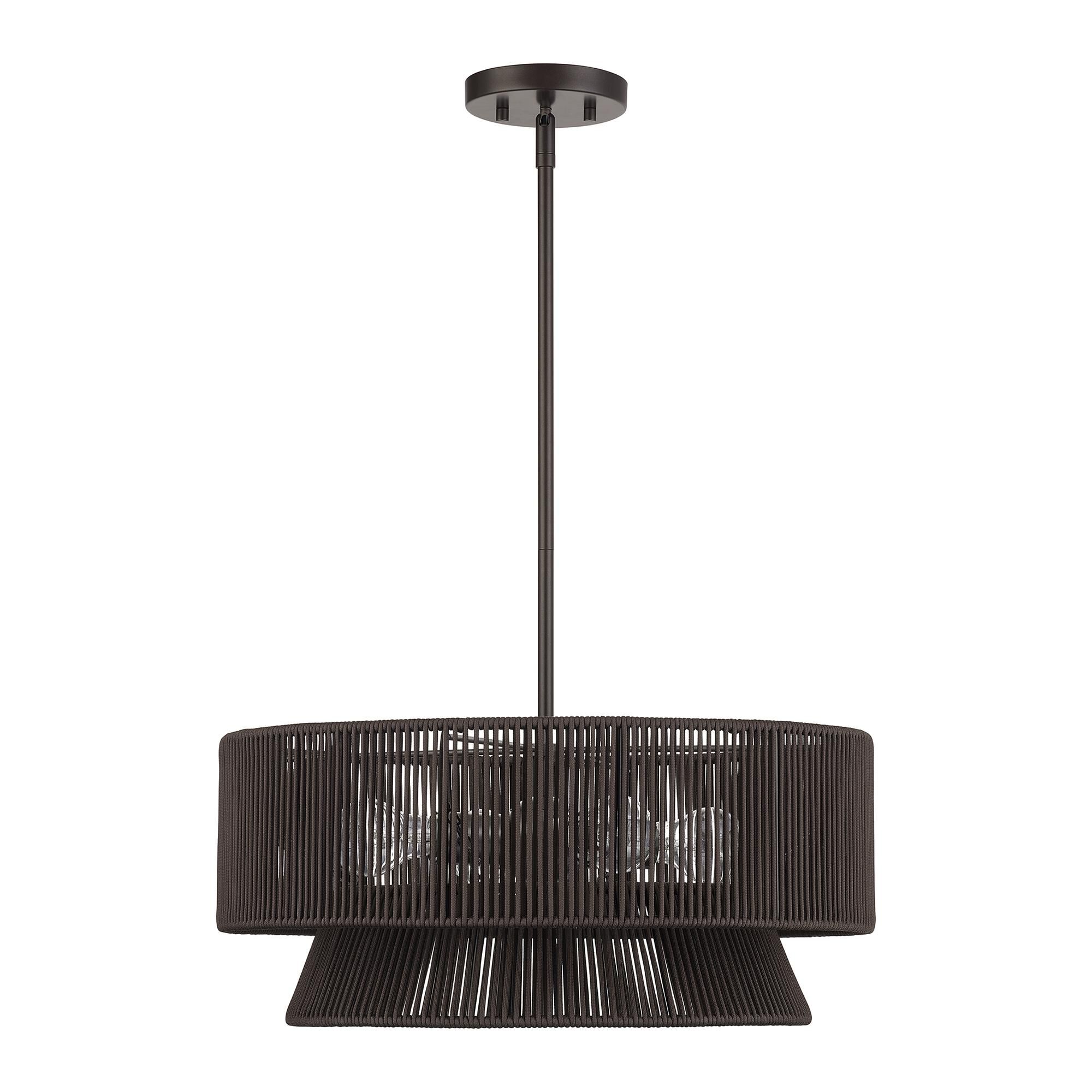 Shown in English Bronze finish and Hand-Woven Dark Chocolate Color Polyester Rope shade