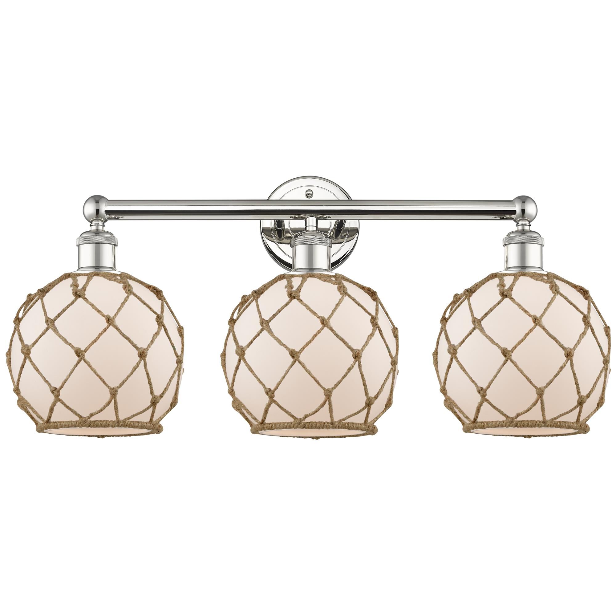 Shown in Polished Nickel finish and White with Brown Rope glass