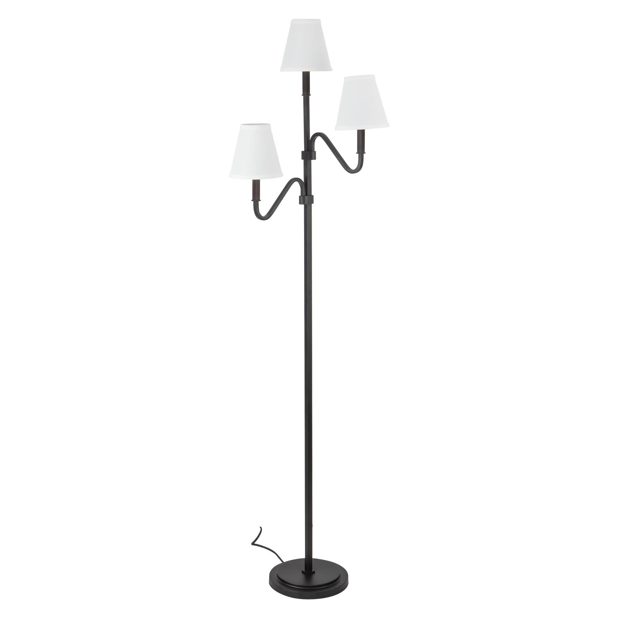 Shown in Matte Black finish and White Linen shade
