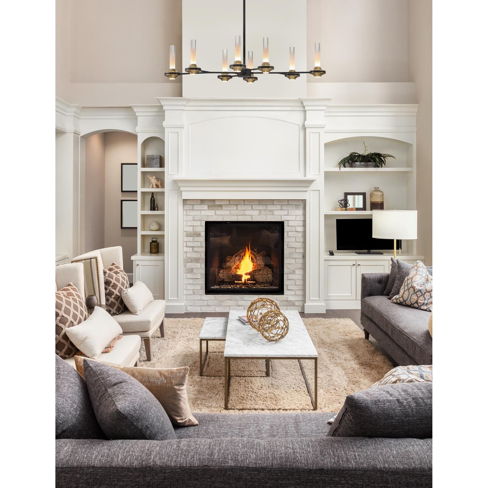 Shown in Black and Brass finish and Etched glass