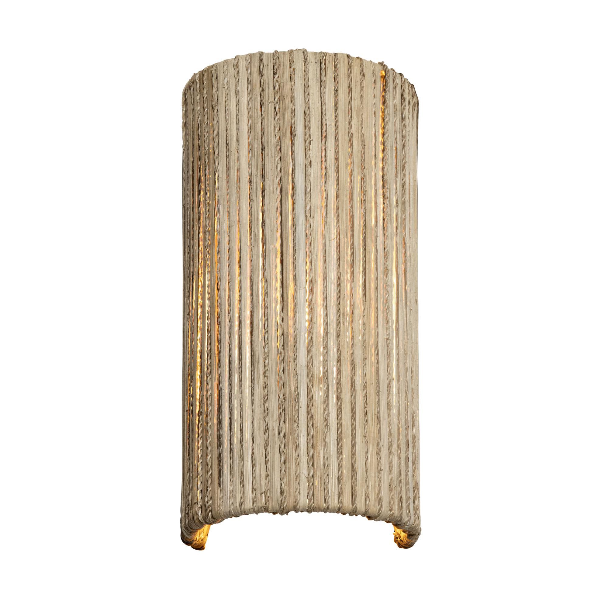 Shown in French Gold finish and Natural Rattan And Abaca Rope shade