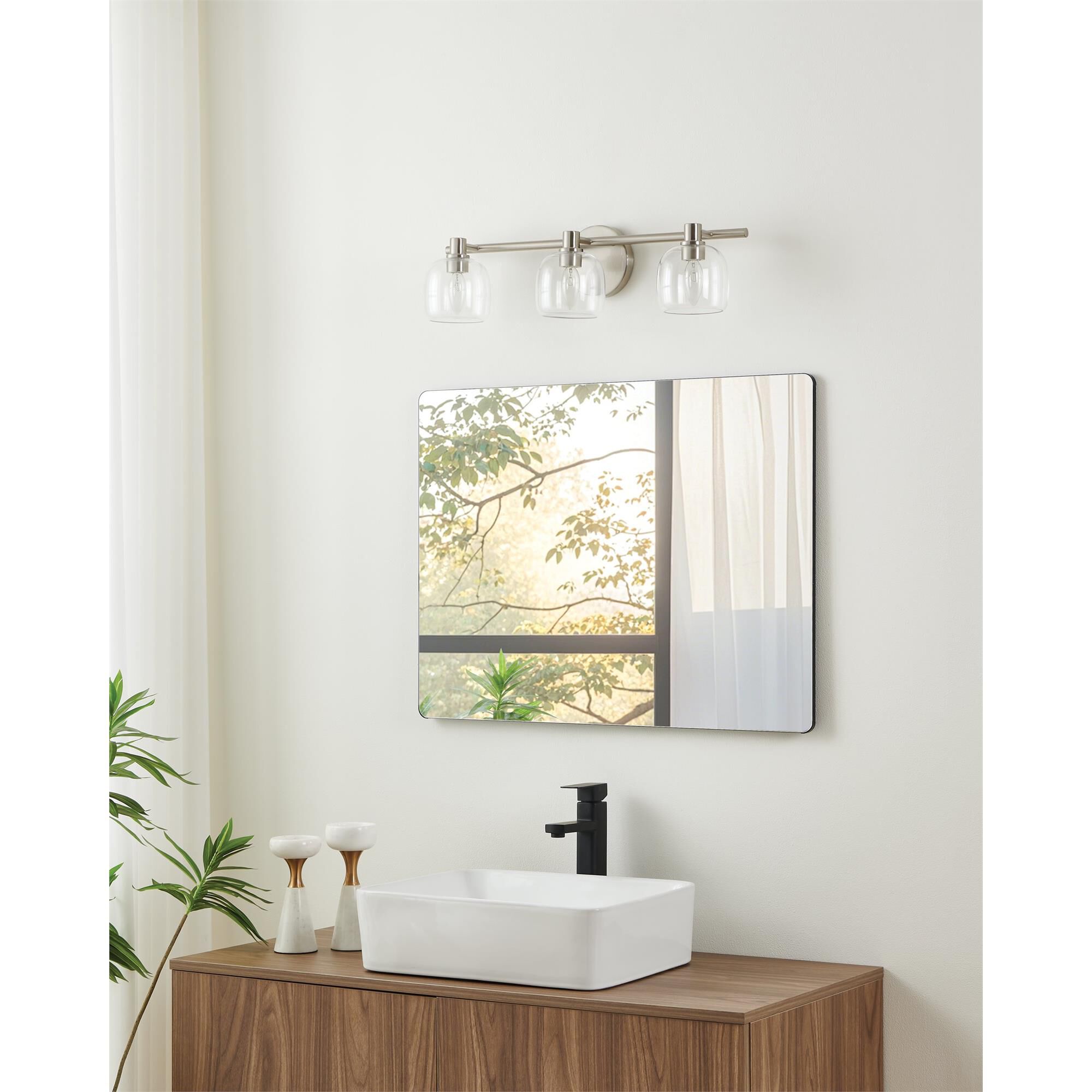 Shown in Brushed Nickel finish and Clear glass