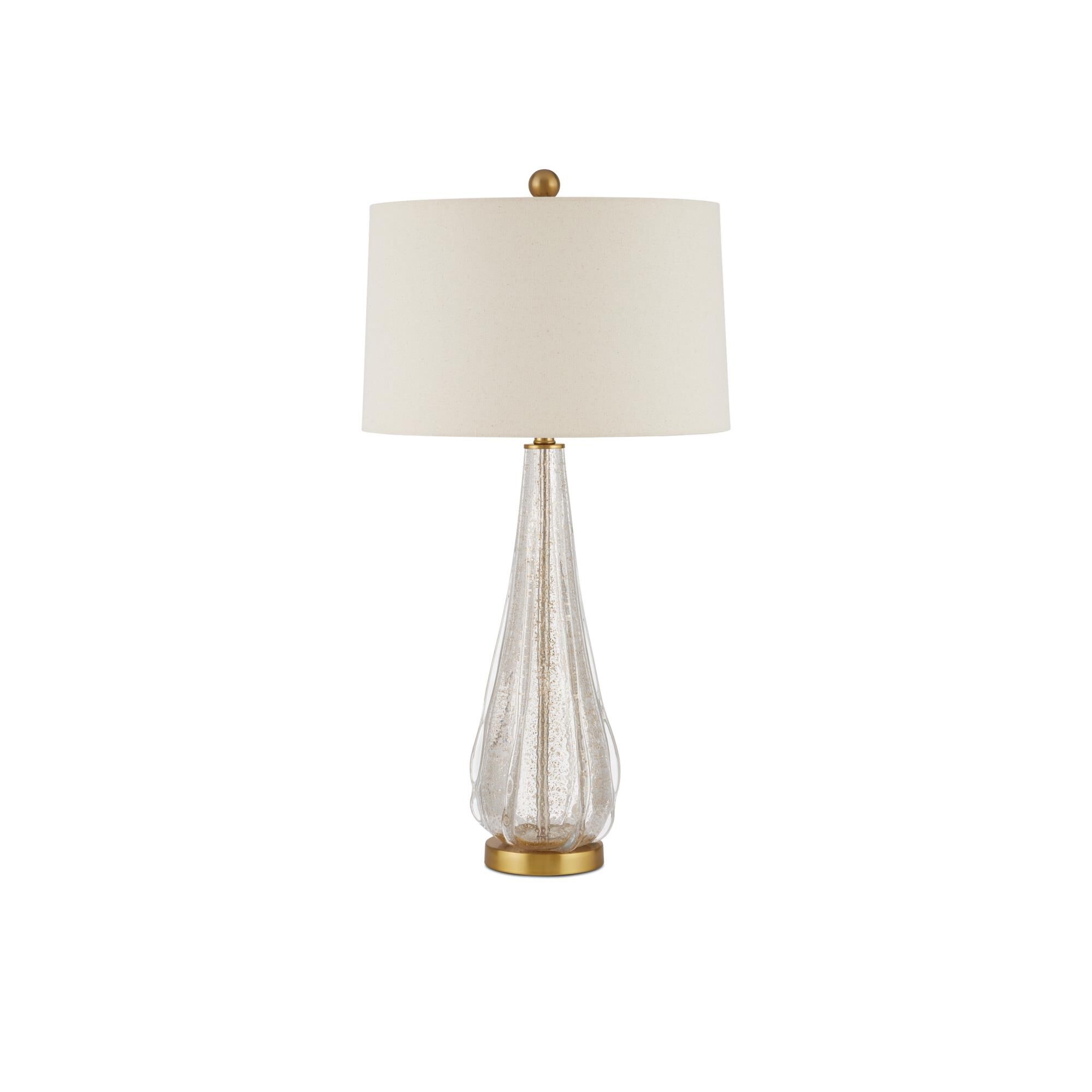 Shown in Clear/Gold/Antique Brass finish and Beige Linen shade