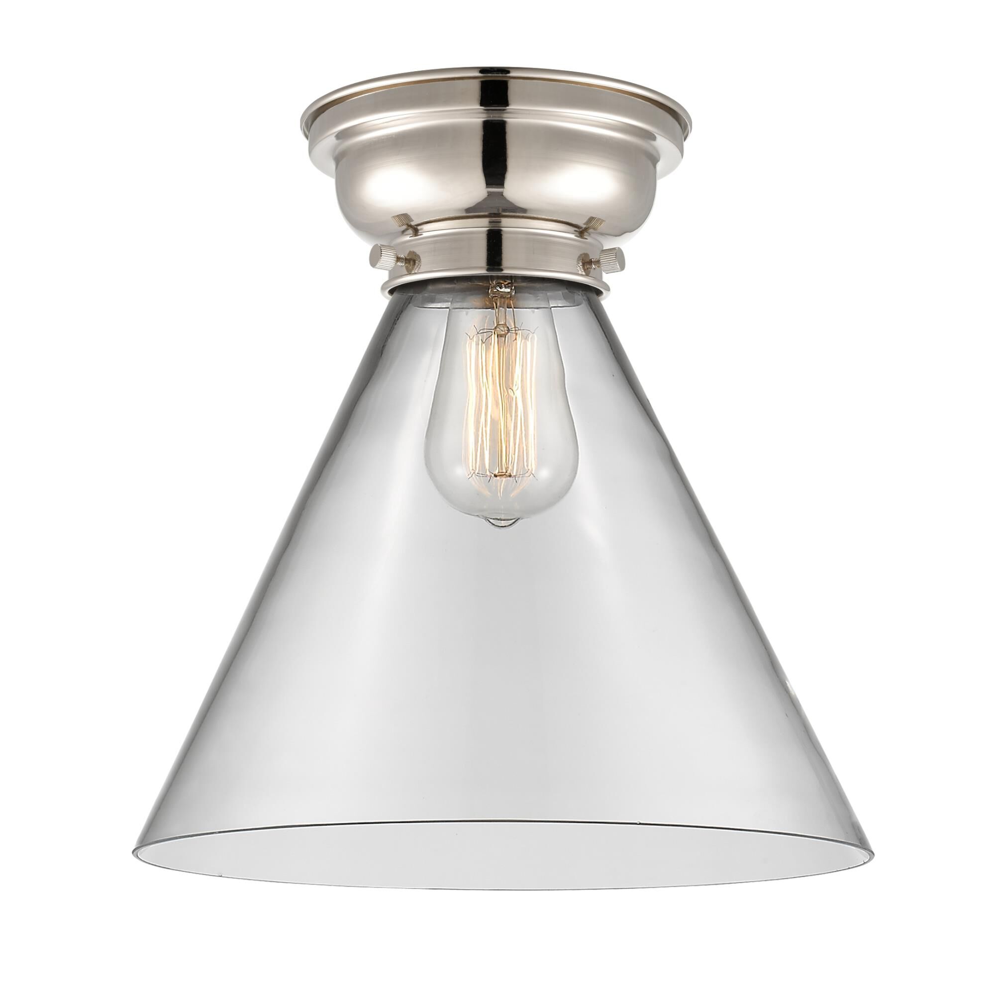 Shown in Polished Nickel finish and Cone glass and Glass shade