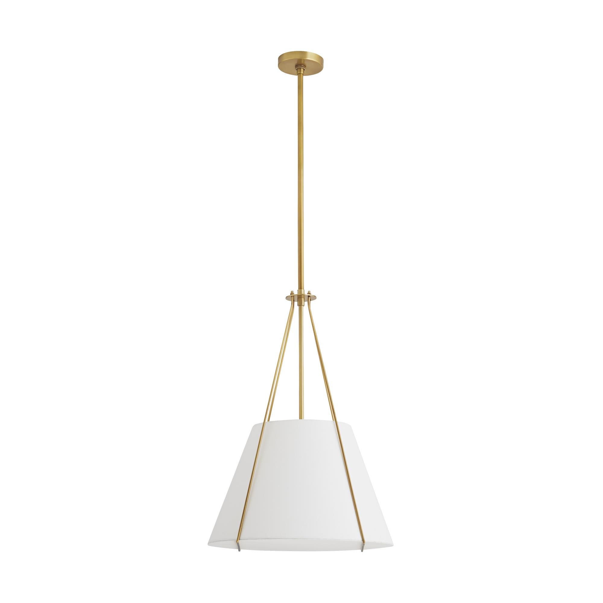 Shown in Antique Brass finish and Linen shade