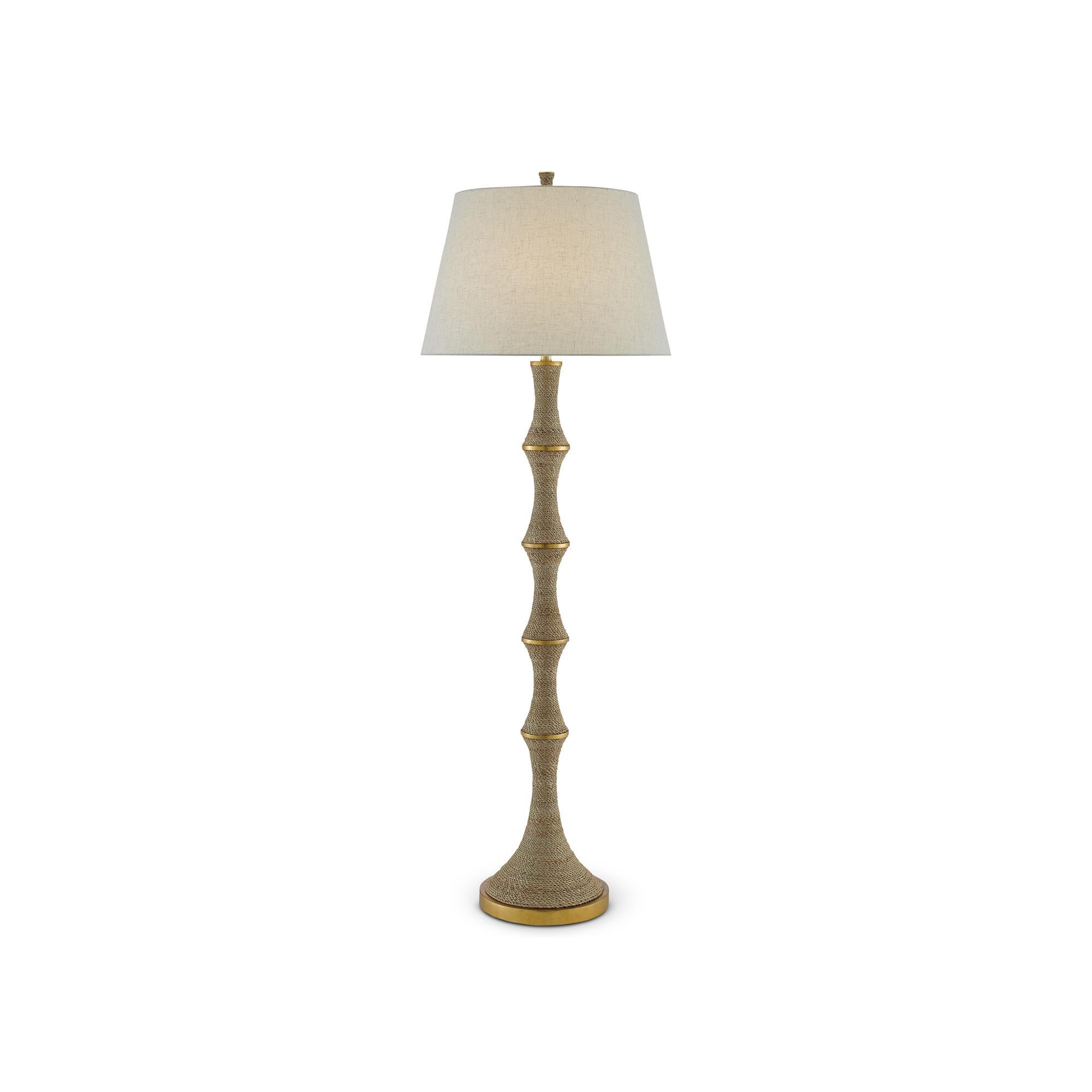 Shown in Natural-Dark Contemporary Gold Leaf finish and Beige Poplin Cotton shade