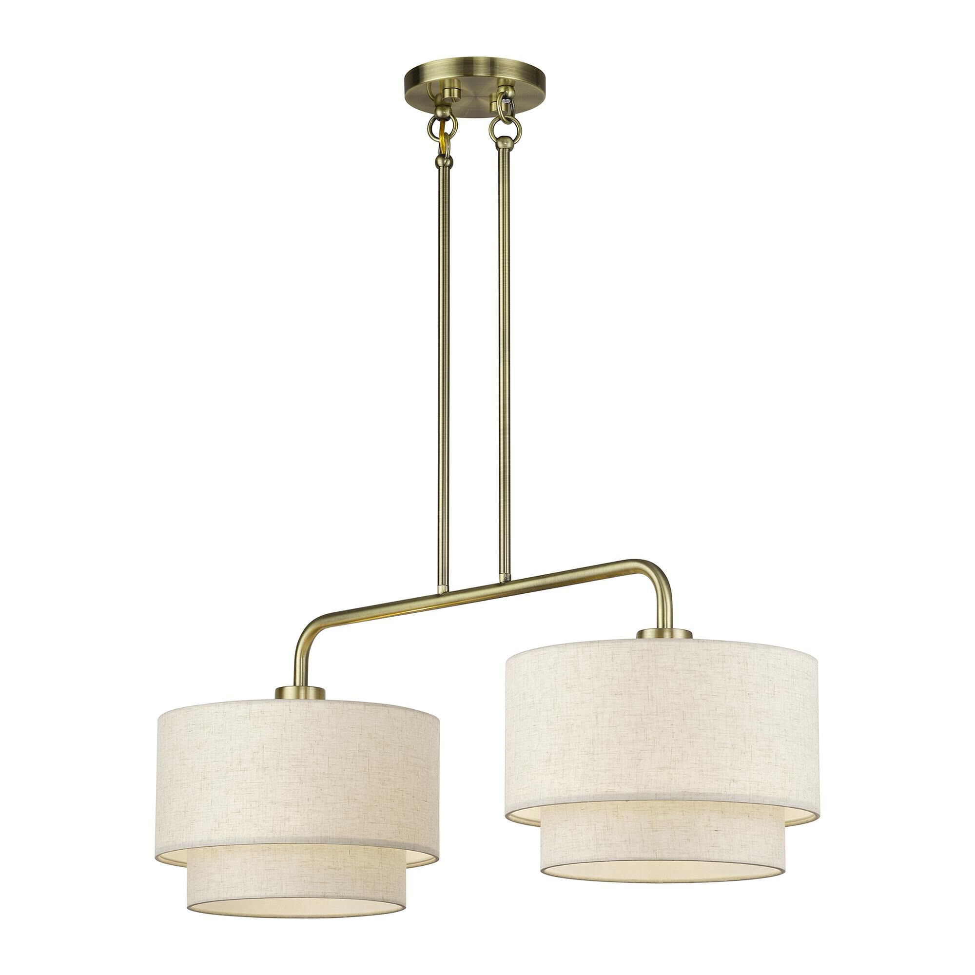 Shown in Antique Brass finish and Hand Crafted Oatmeal Color Fabric with White Color Inside shade
