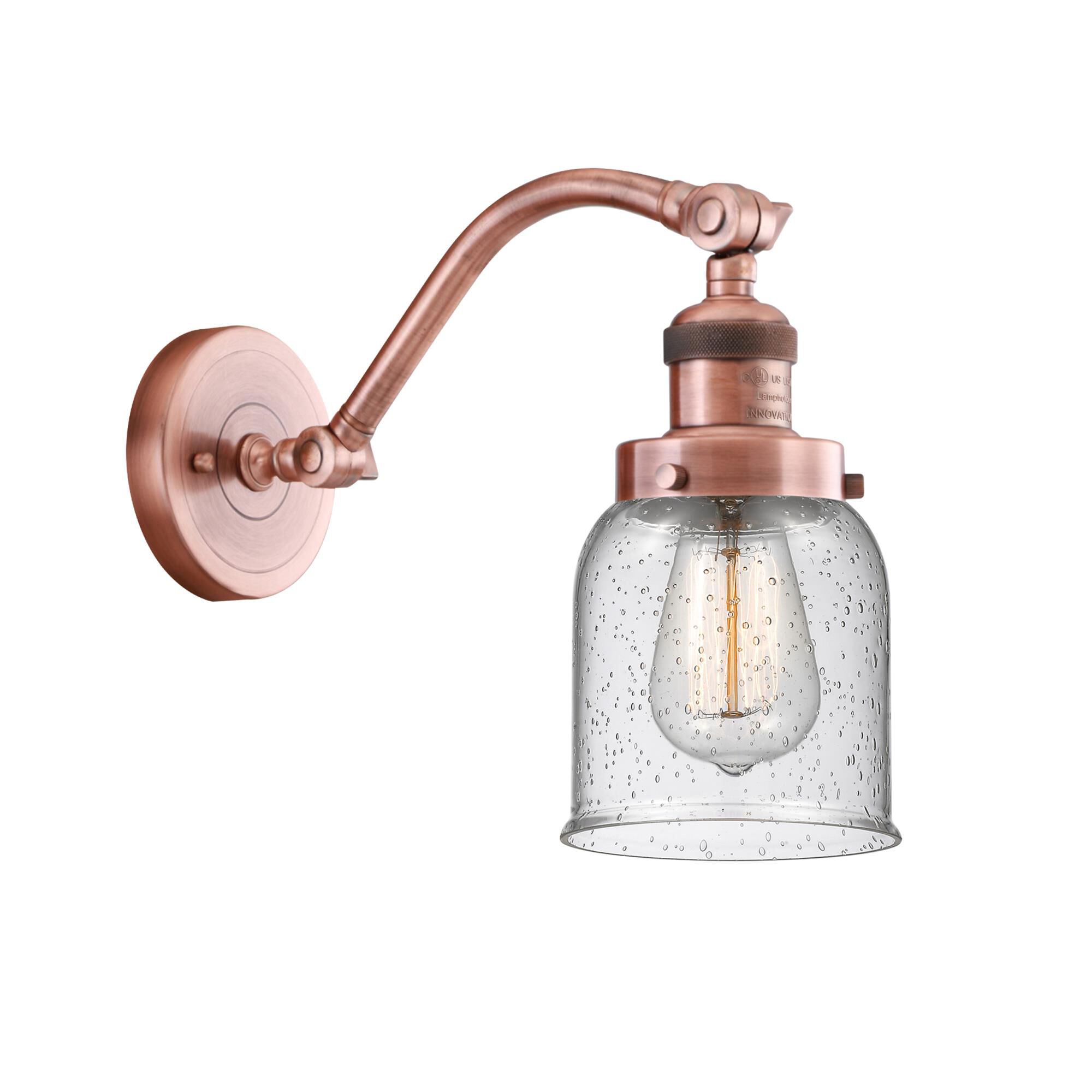 Shown in Antique Copper finish and Seedy Small Bell glass