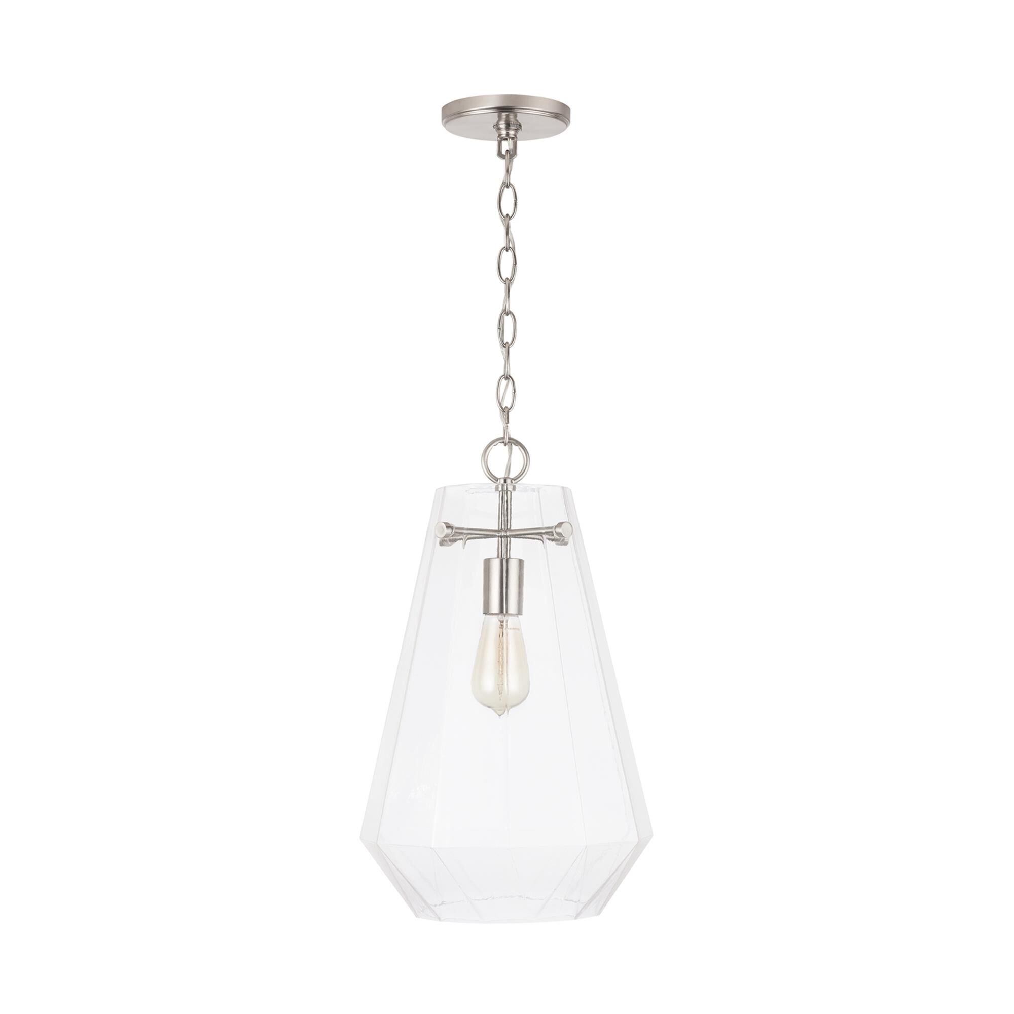 Shown in Brushed Nickel finish and Clear Prismatic glass