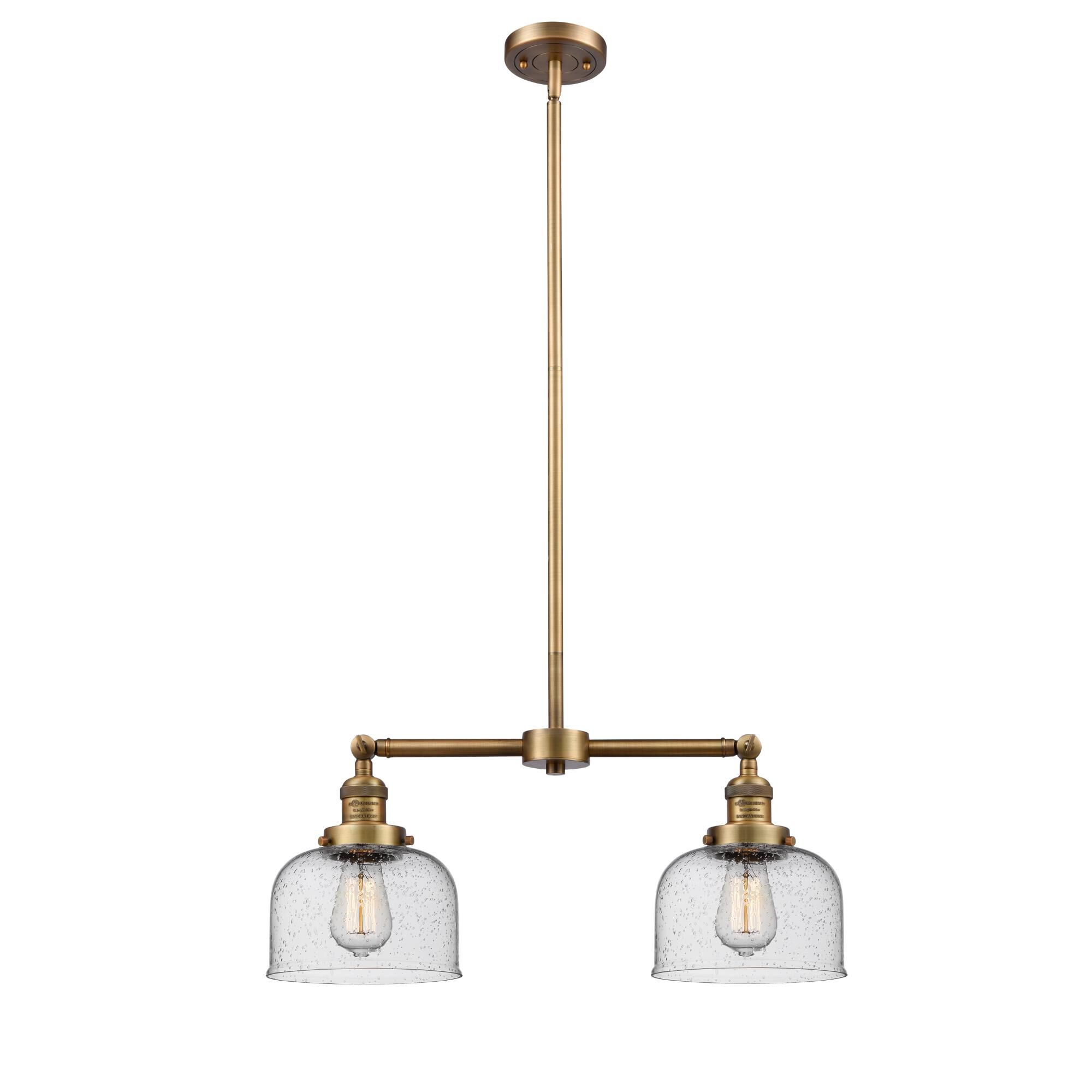 Shown in Brushed Brass finish and Seedy glass