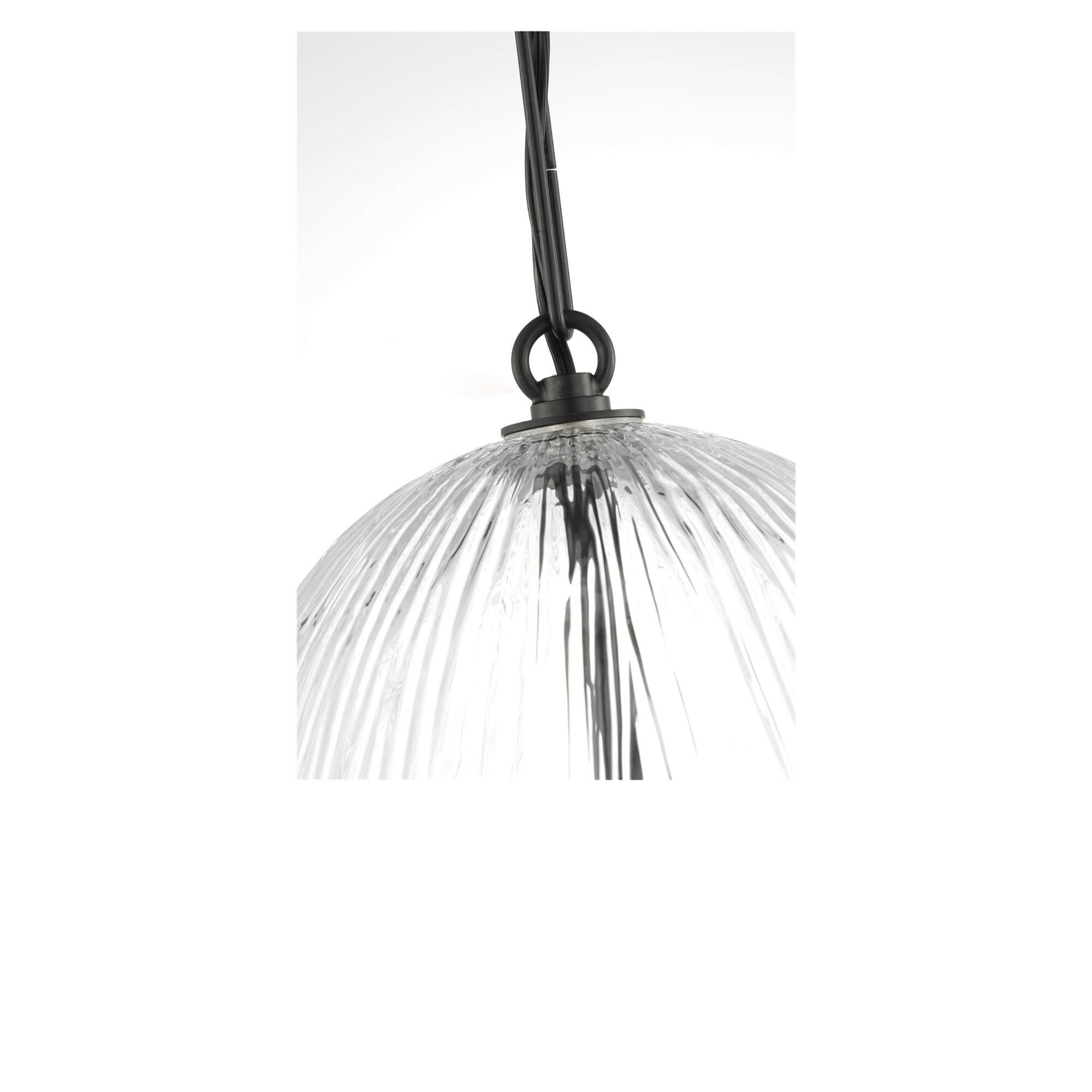 Shown in Aged Iron finish and Striped Clear glass