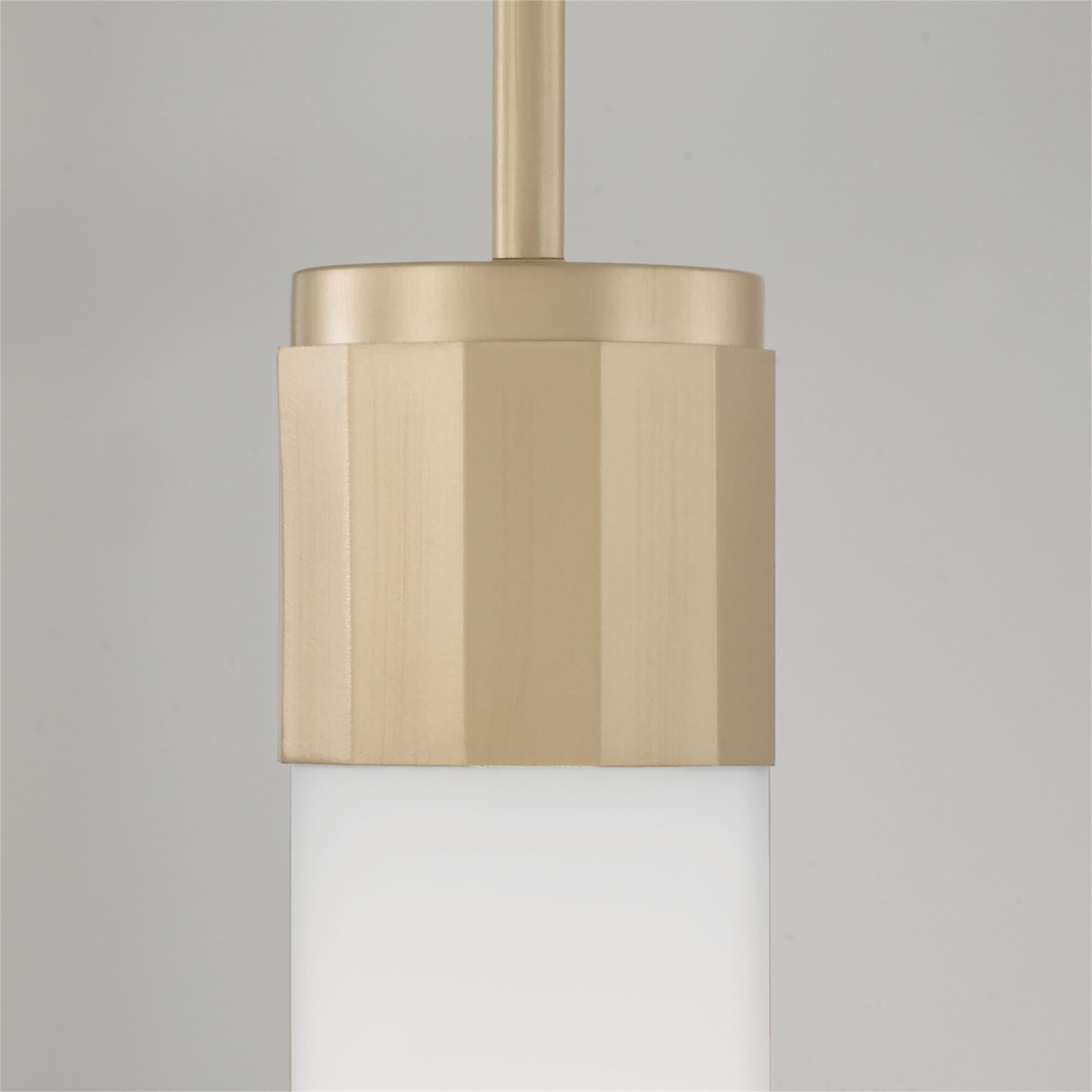 Shown in Soft Gold finish and Soft White glass