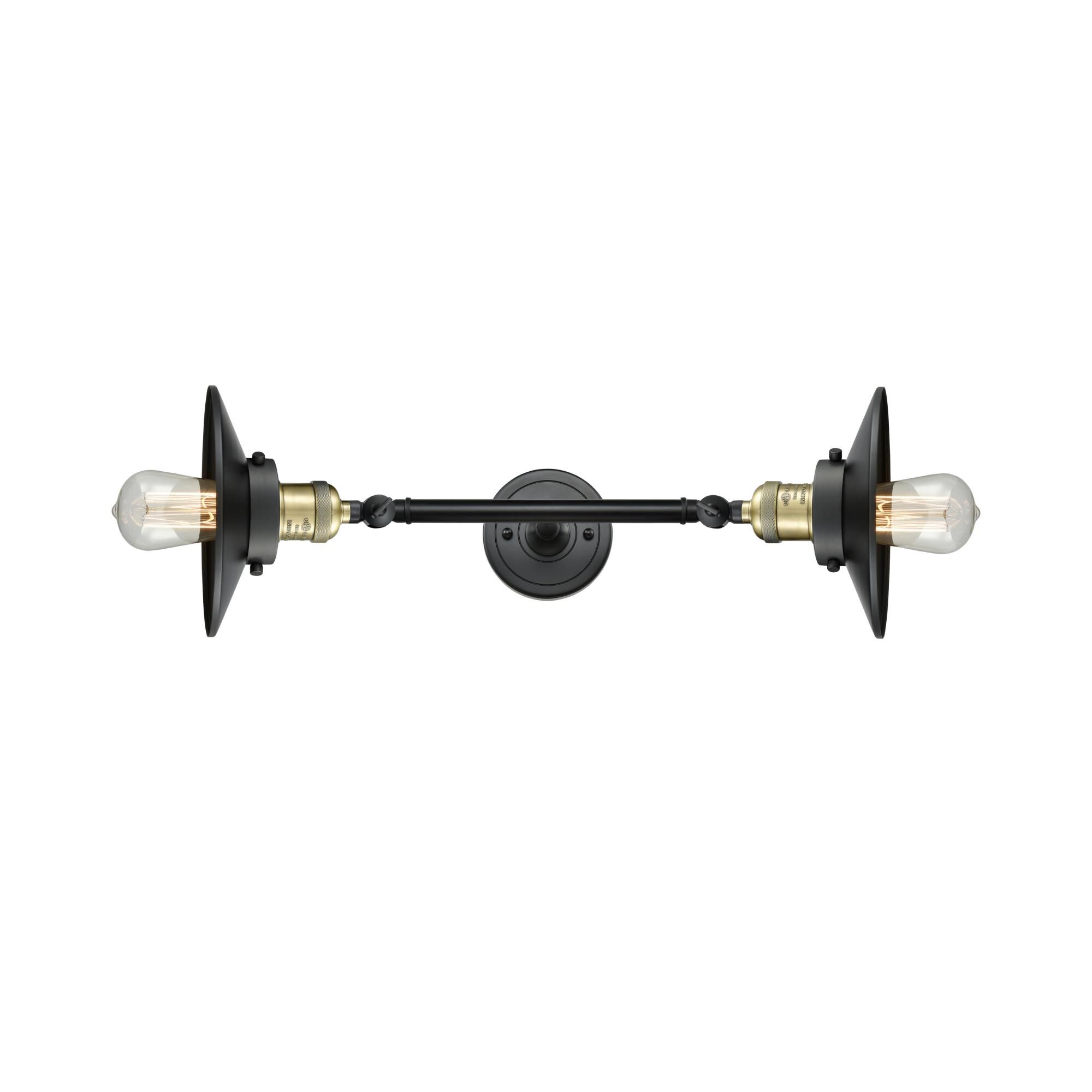 Shown in Black Antique Brass finish and Matte Black shade