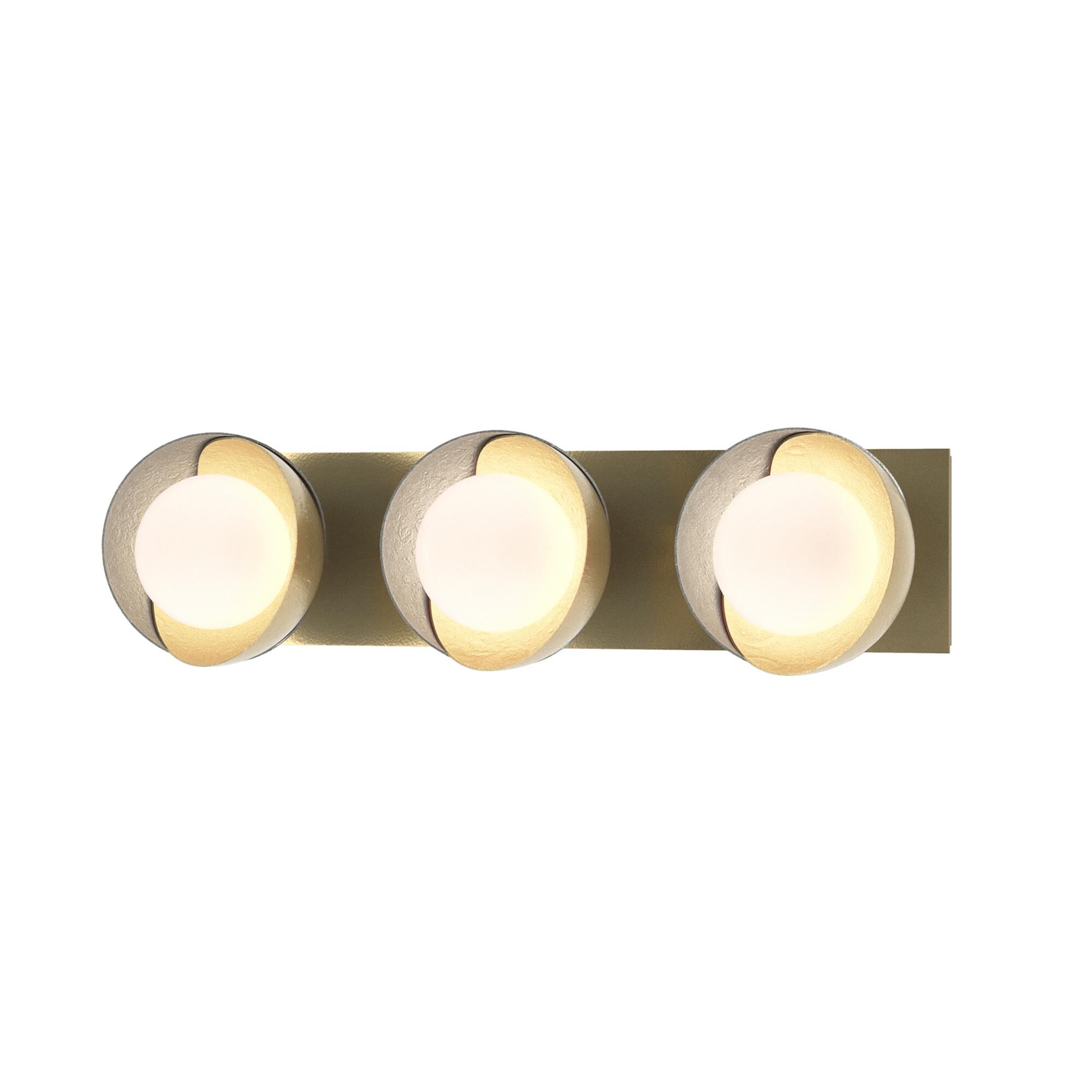 Shown in Modern Brass finish and Opal glass and Vintage Platinum (82) accent