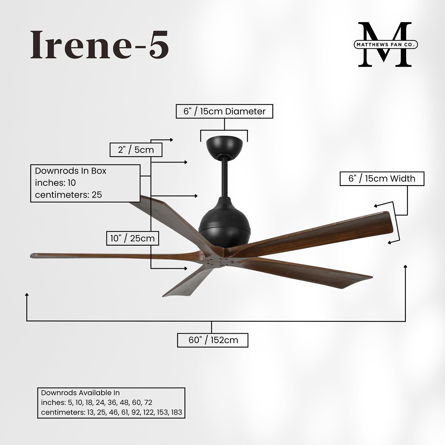 Irene 60 Inch 5 Blade Ceiling Fan by Matthews Fan Company