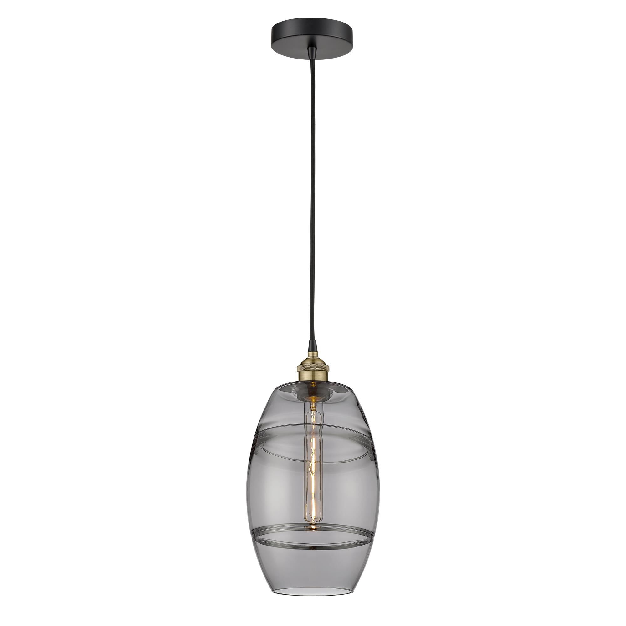 Shown in Black Antique Brass finish and Light Smoke glass