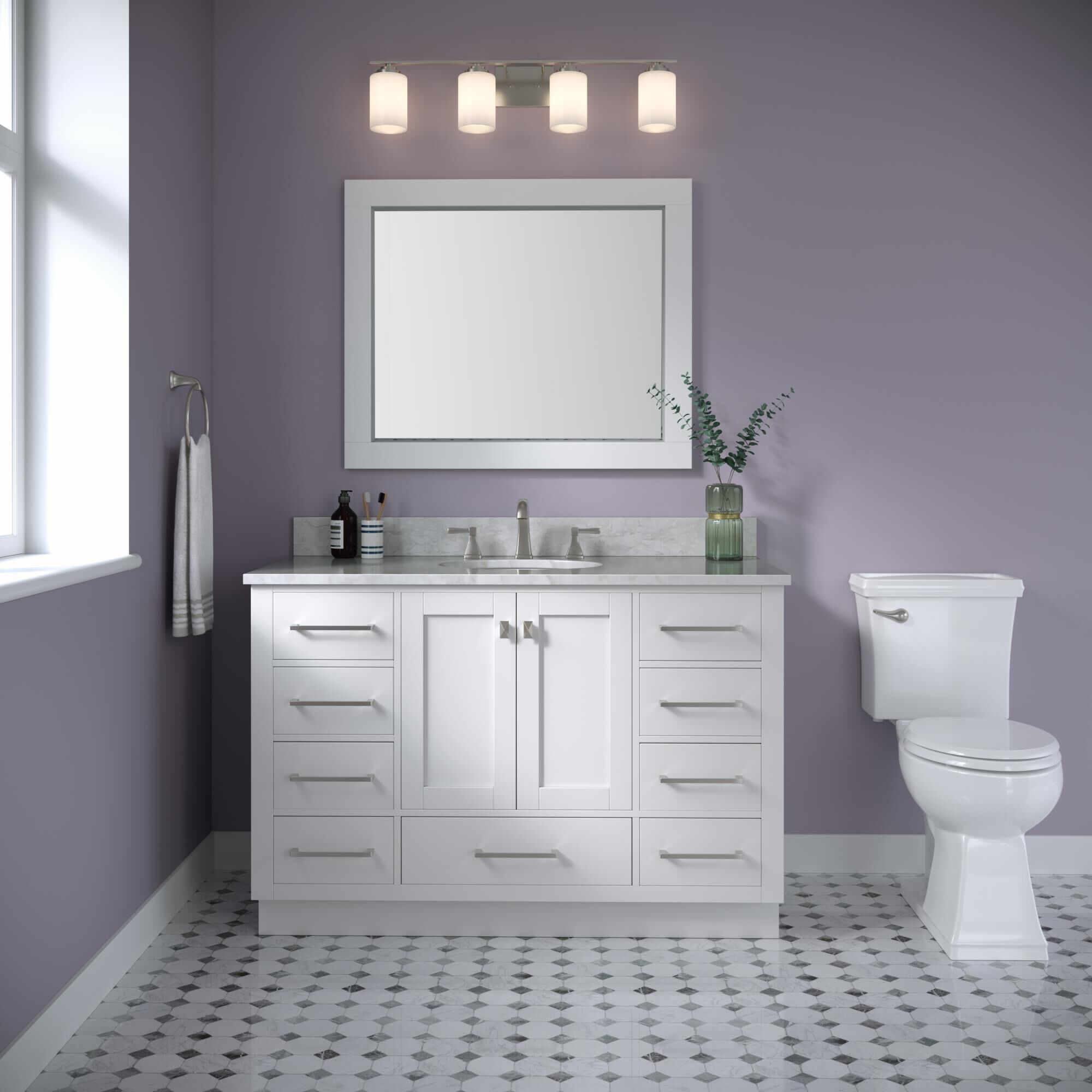 Shown in Satin Nickel finish and Etched White glass