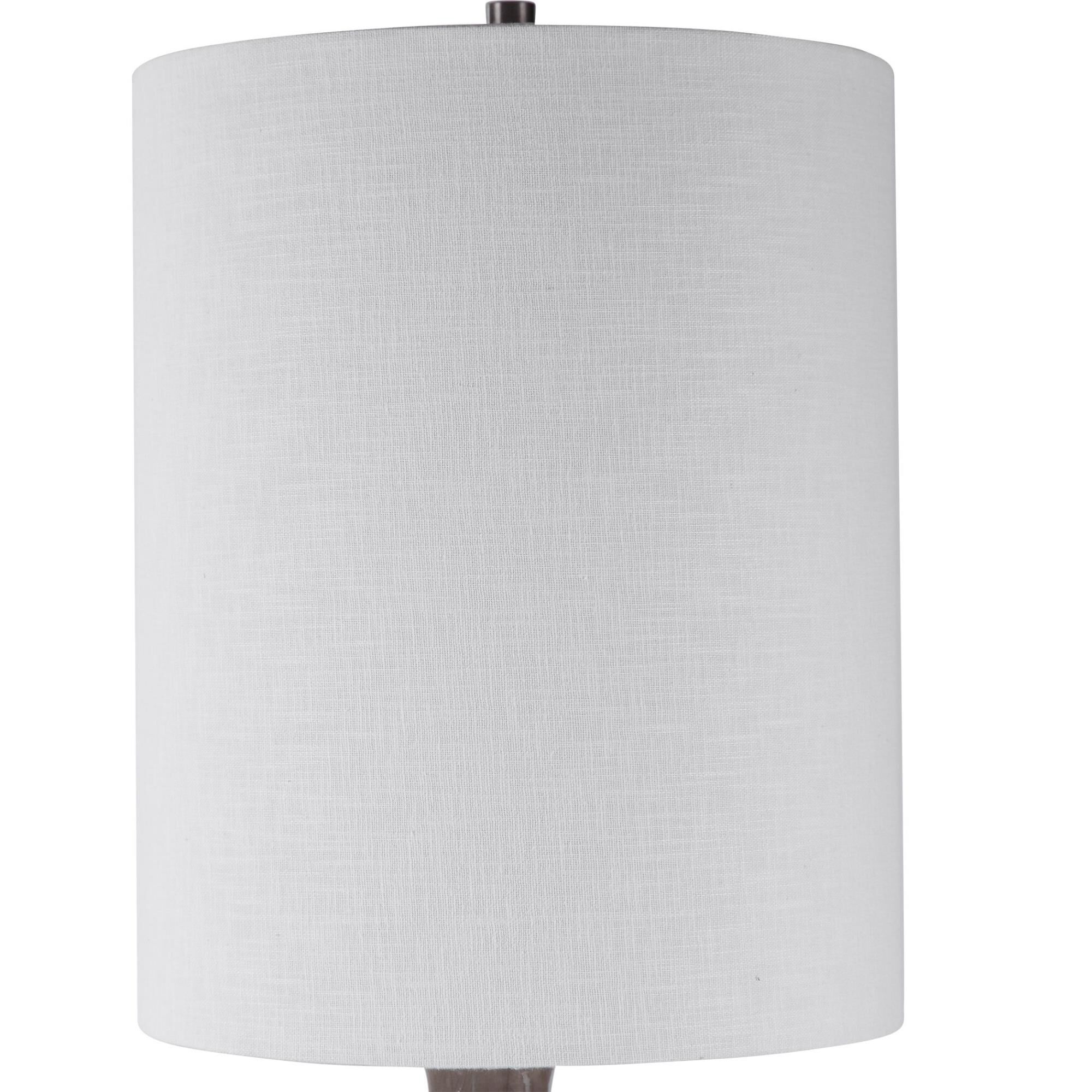 Shown in Exhibiting A Casual Coastal Style, This Ceramic Accent Lamp Is Finished In A Light Gray Glaze With 3 finish and Round Drum Hardback shade