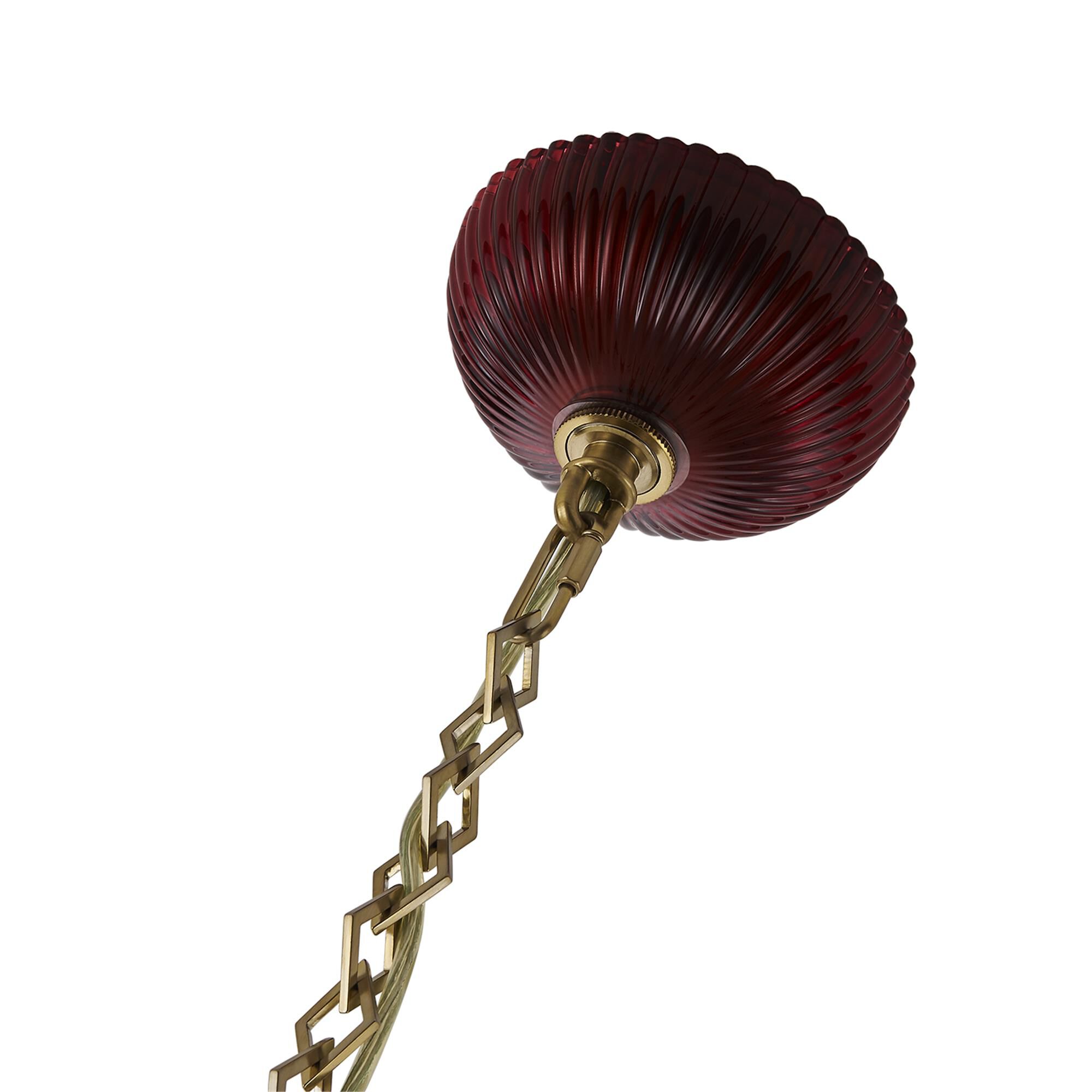 Shown in Satin Brass finish and Peacock Green glass