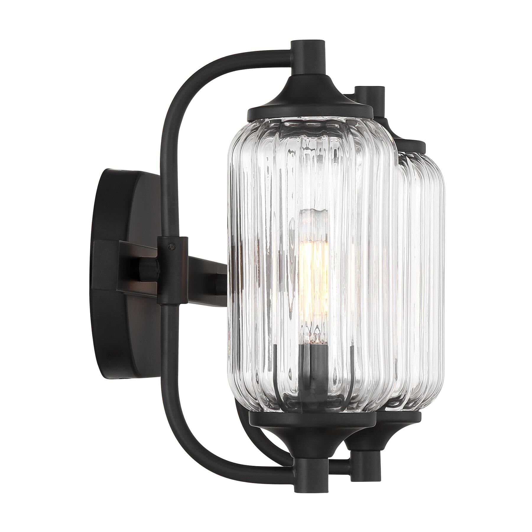 Shown in Matte Black finish and Clear Ribbed glass