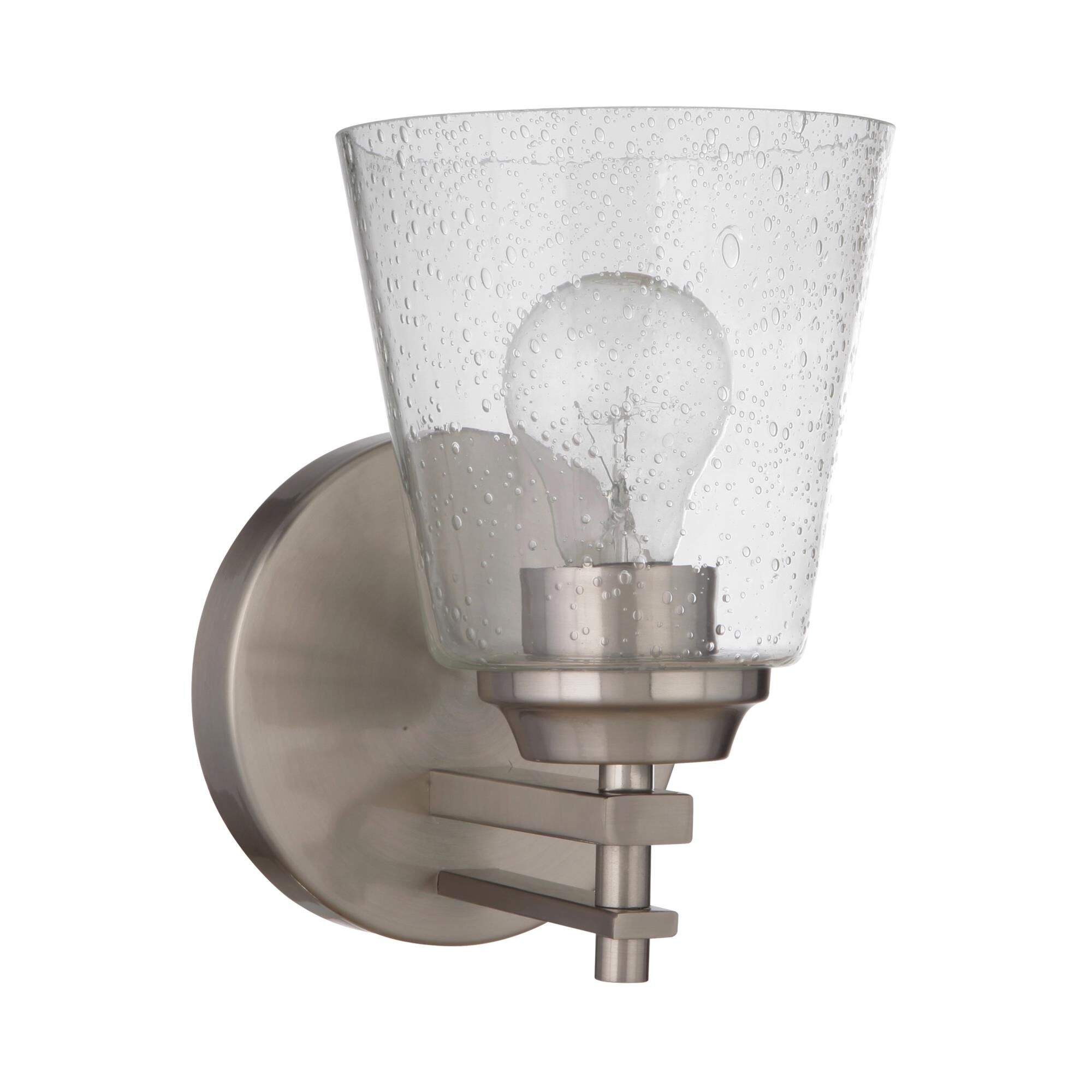 Shown in Brushed Polished Nickel finish and Clear Seeded glass and Glass shade
